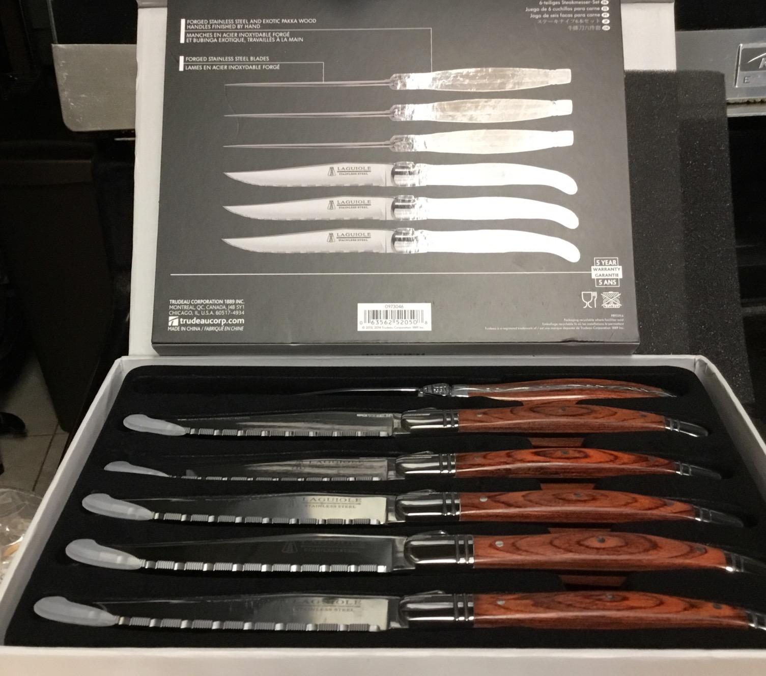 Trudeau Laguiole Steak Knives Set of 6 - Premium Stainless Steel Serrated Blades with Pakkawood Handles - Dishwasher Safe Steak Knife Set for Dinner, BBQ, or Gifting - Rustic Elegant Design customer photo 1