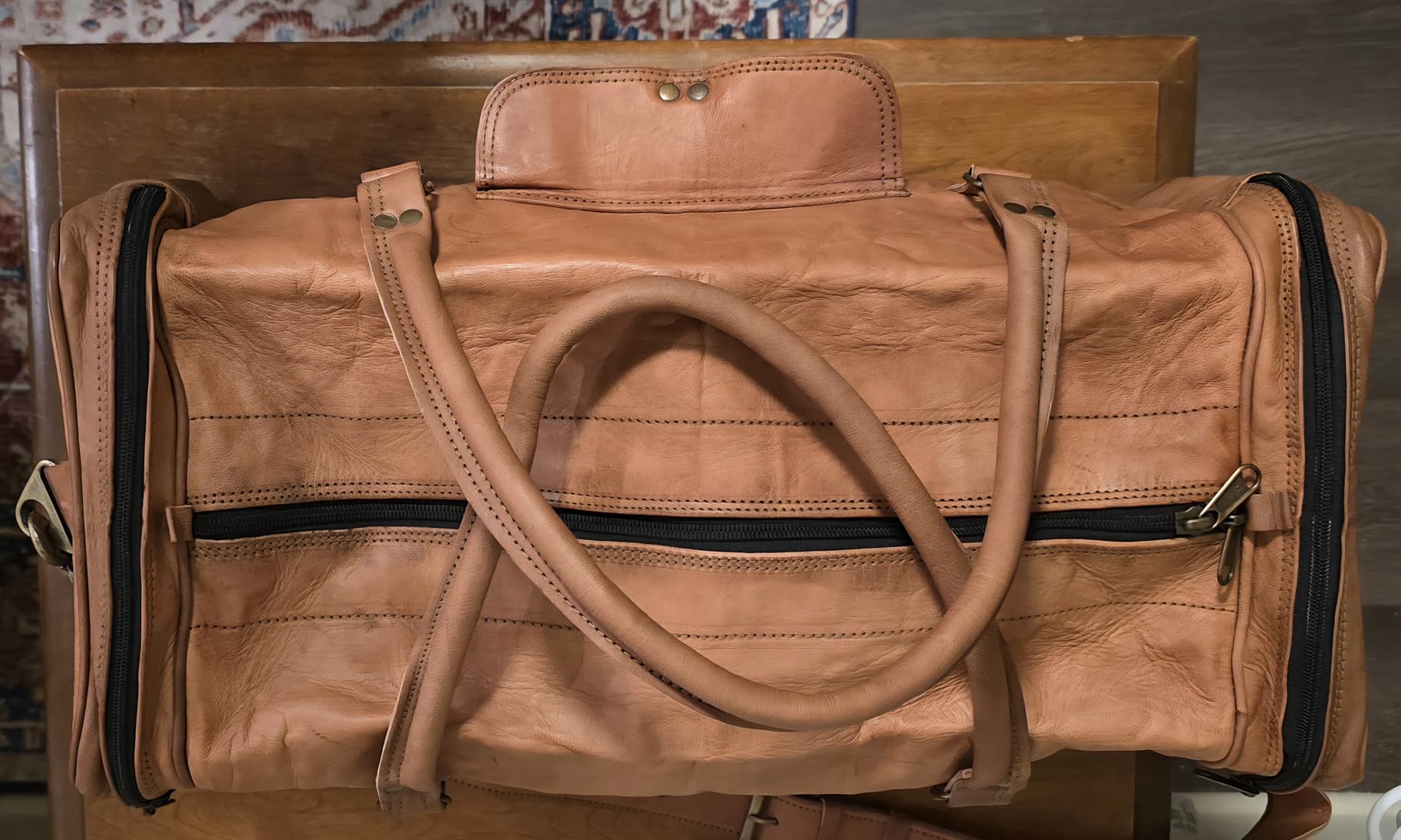 21 Inch Vintage Leather Duffel Travel Gym Sports Overnight Weekend Duffle Bags for men and women customer photo 2