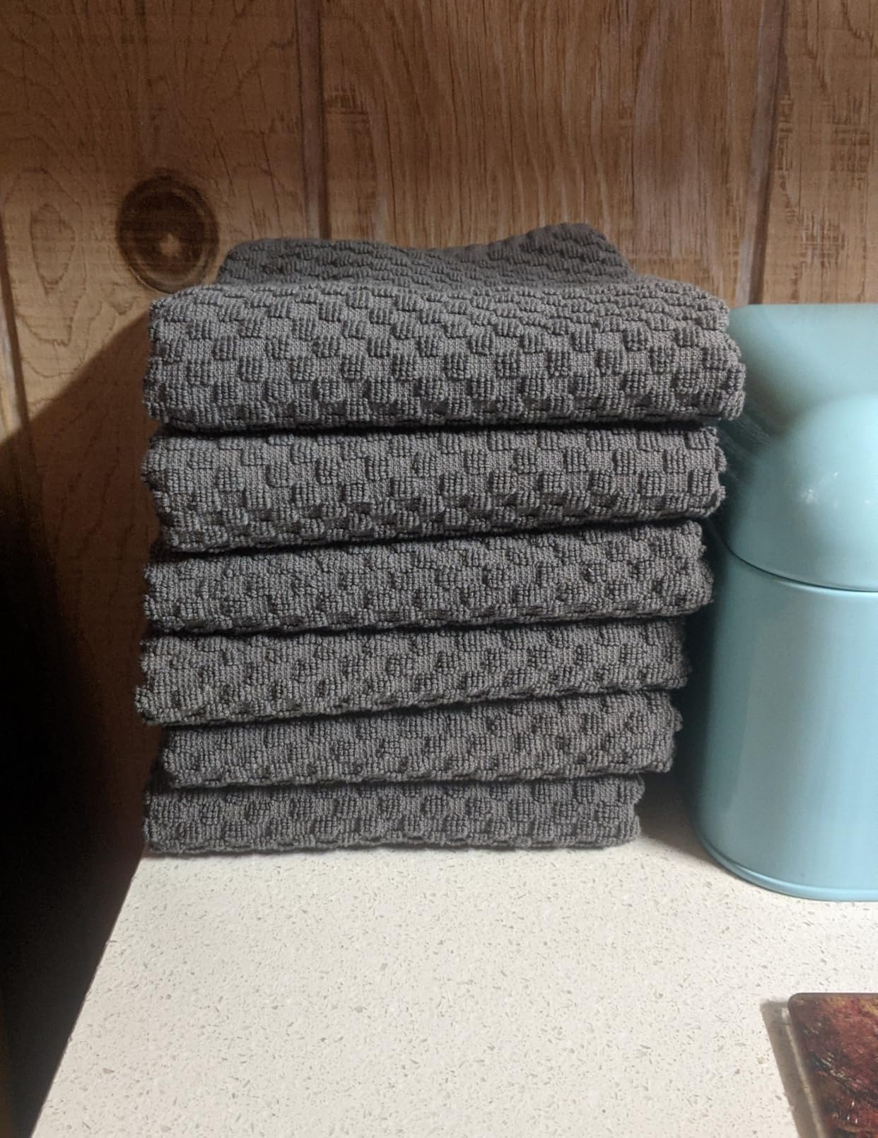 COTTON CRAFT Amazing Kitchen Towels - Set of 12 Terry Towel - 100% Cotton Euro Cafe Waffle Weave Dish Towel Set - Soft Absorbent Quick Dry Low Lint Reusable Pantry Bar Cleaning Cloth -16x28 - Charcoal customer photo 2