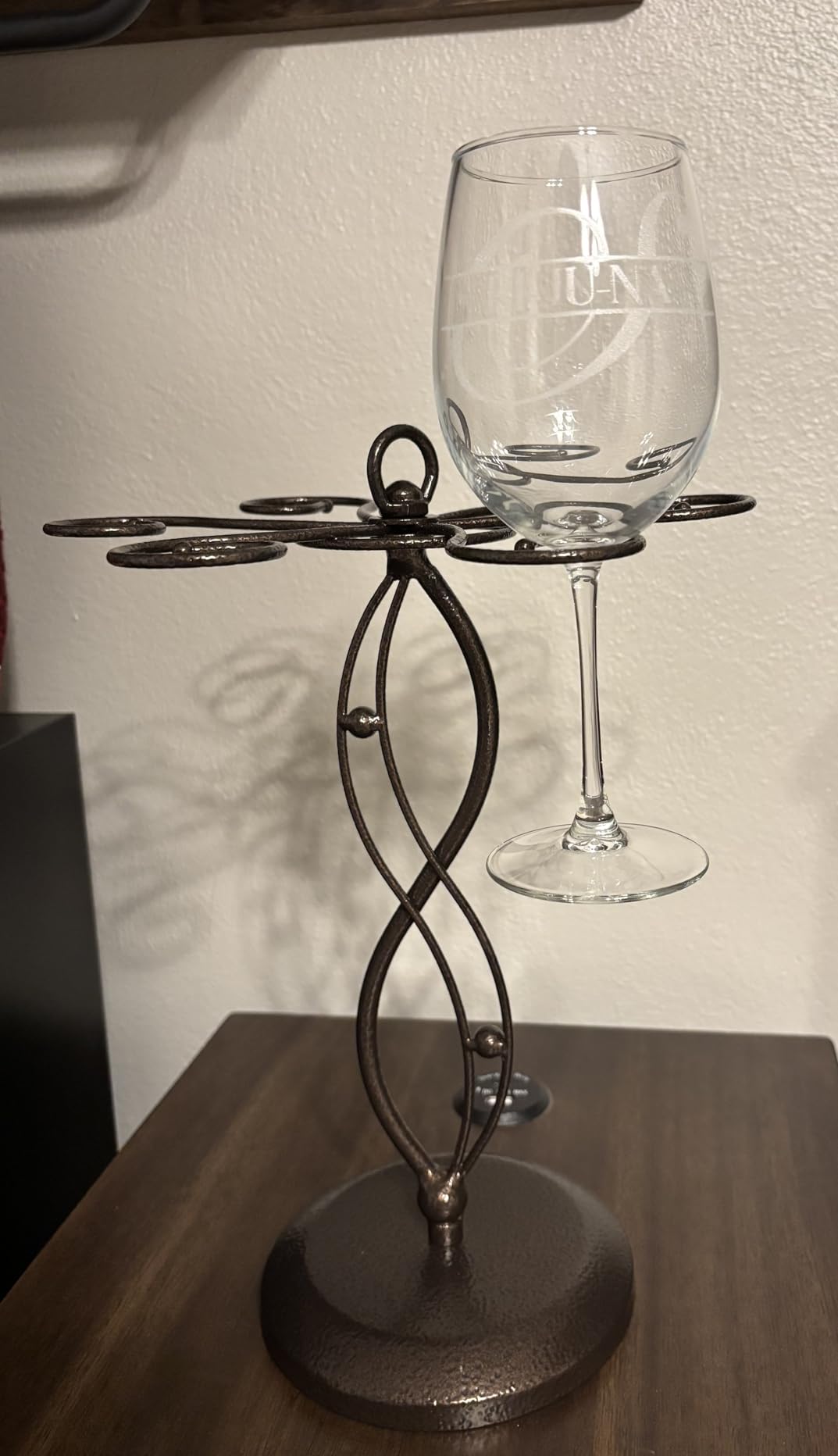 MyGift 6-Hook Rotating Wine Glass Rack with Sturdy Base & Scrollwork Design - Black Metal Countertop Stemware Holder | Rust-Resistant, Space-Saving Storage for Kitchen, Bar, Dining Table (13.75