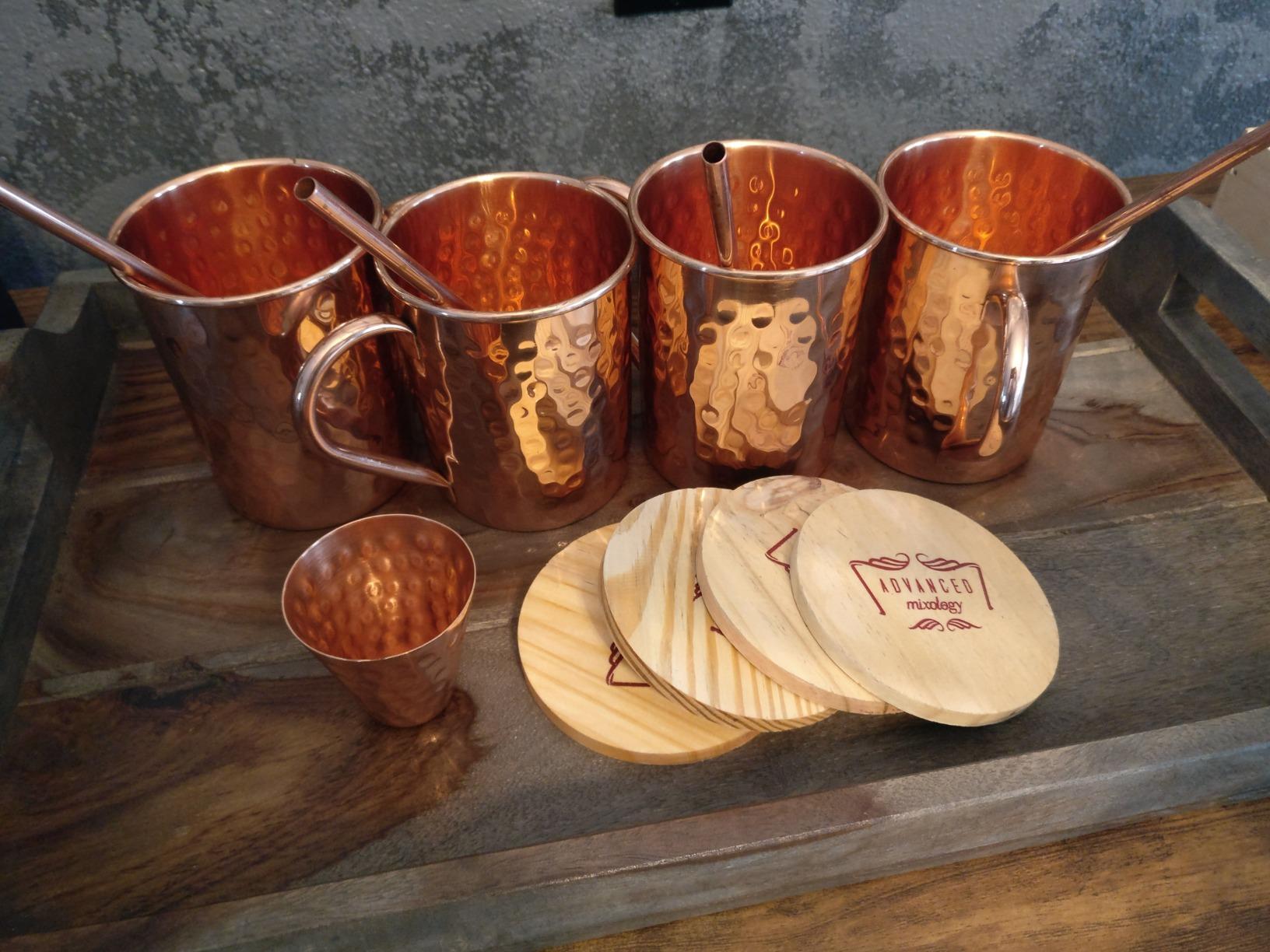 Advanced Mixology Moscow Mule Straight Copper Mugs Set of 2 (16oz) - Pure Copper with Food-Grade Lacquer | Includes 2 Straws, 2 Wooden Coasters & Shot Glass | Hammered Finish Barware Gift Set customer photo 1