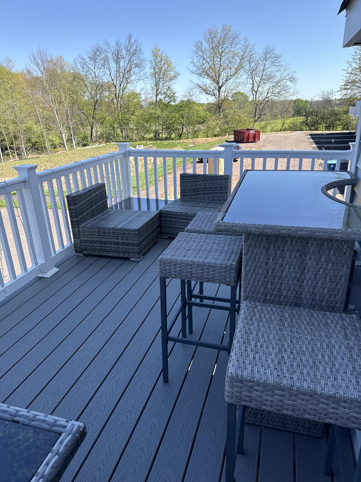 Outsunny 5 Pcs Rattan Wicker Bar Set, High Top Outdoor Table and Chairs, Bar Height Patio Set with Glass Table Top 2 Tier Storage Shelf, and 4 Bar Stools for Garden, Poolside, Dark Brown customer photo 1