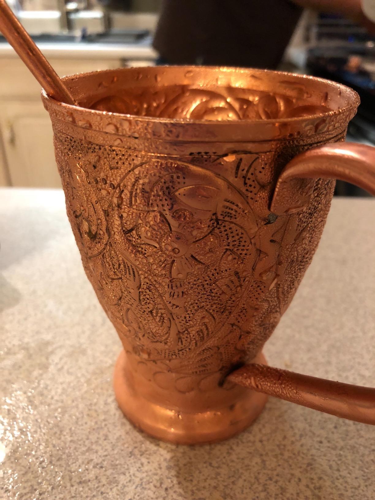 Kamojo Copper Cups Set of 2 with Unique Handcrafted Embossed Design with Anti-Tarnish Food-Grade Coating - Moscow Mule Copper Mugs Gift Set with 2 Straws & Recipe E-Book, 16 oz customer photo 1