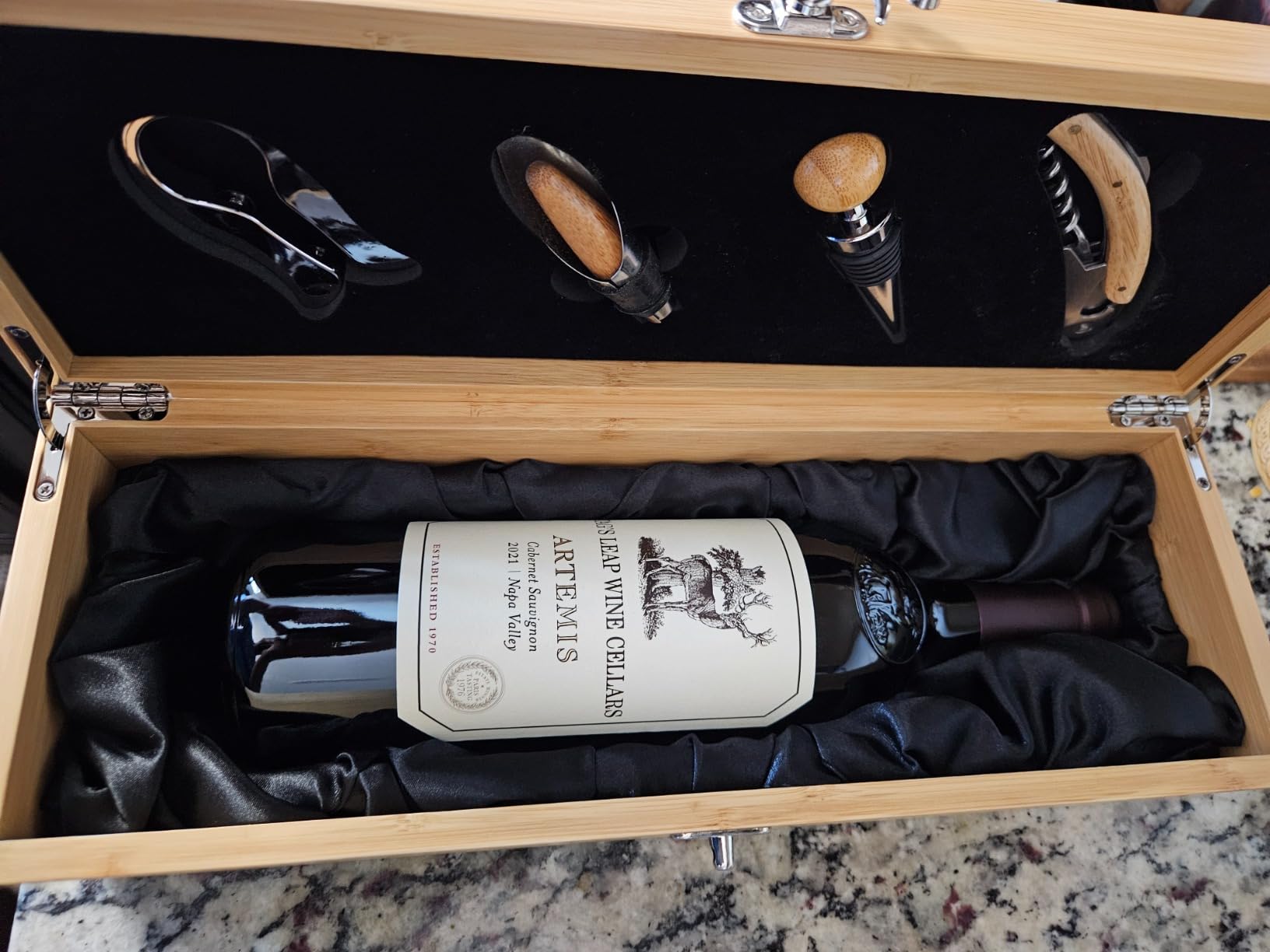 CASE ELEGANCE Premium Bamboo Wine Box Gift Set with Accessories - Luxury Single Bottle Wine Gift Box with Wine Opener, Bottle Opener & Wine Accessories, Wedding Gift Case with Tools customer photo 2