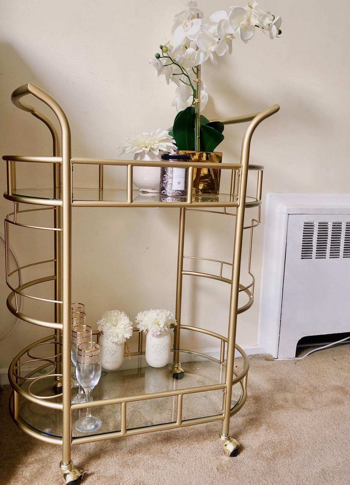 Silverwood Sinclair 2 Tier Metal and Glass Bar Cart, Gold customer photo 2