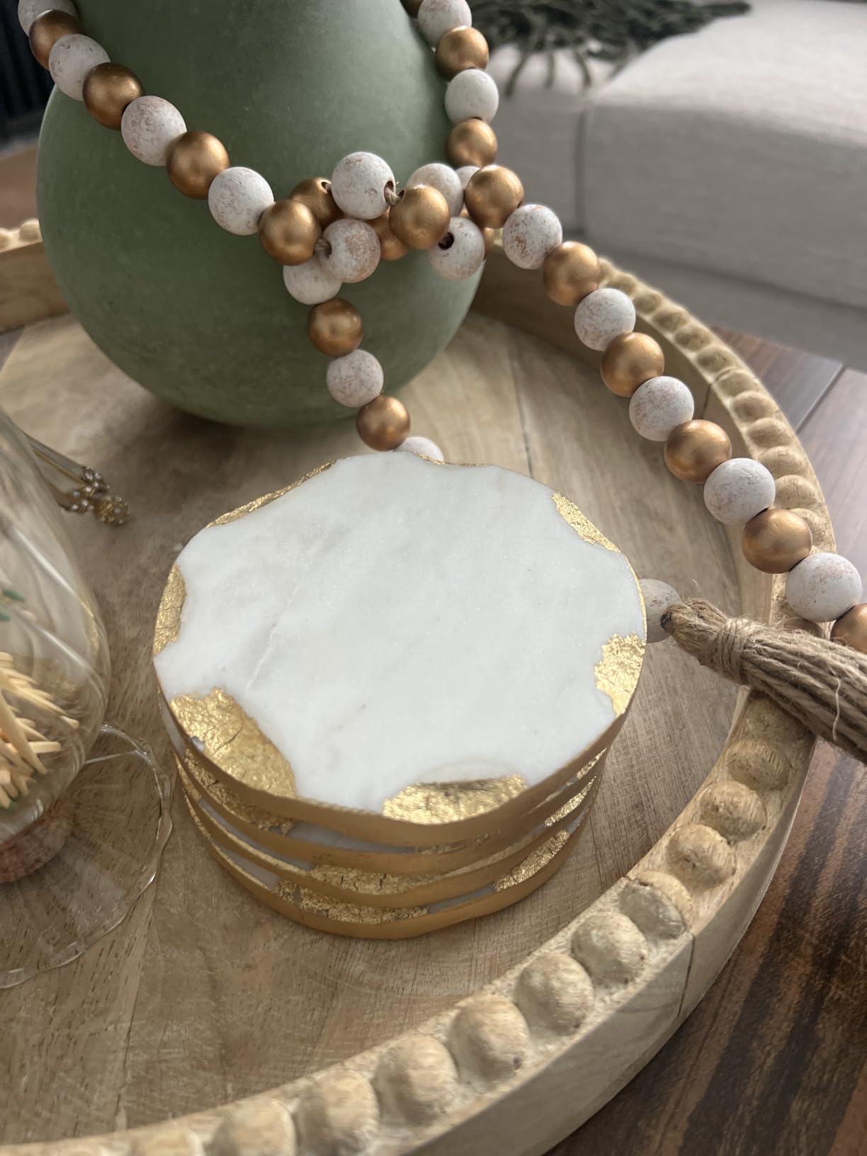 Godinger Round Coasters Gold Edge, Marble Coaster Set, Table Protection, Set of 4 customer photo 1