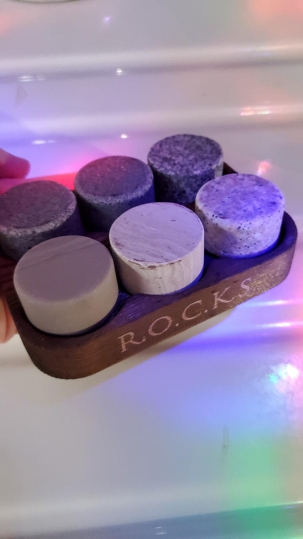 Whiskey Chilling Stones - Set of 6 Handcrafted Premium Granite Round Sipping Rocks - Hardwood Presentation & Storage Tray by R.O.C.K.S. customer photo 2