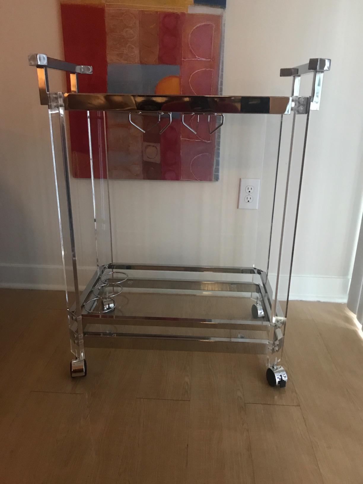 Coaster Home Furnishings - Jefferson - 2-Tier Acrylic & Metal Bar Cart with Wheels - Glass Shelf, Stemware Rack, Wine Bottle Holders - Contemporary - Dining Room - Clear & Chrome - 902589 customer photo 1