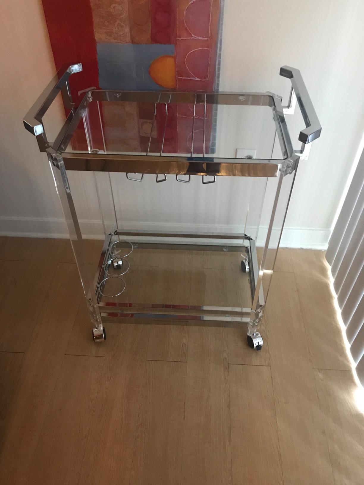 Coaster Home Furnishings - Jefferson - 2-Tier Acrylic & Metal Bar Cart with Wheels - Glass Shelf, Stemware Rack, Wine Bottle Holders - Contemporary - Dining Room - Clear & Chrome - 902589 customer photo 2