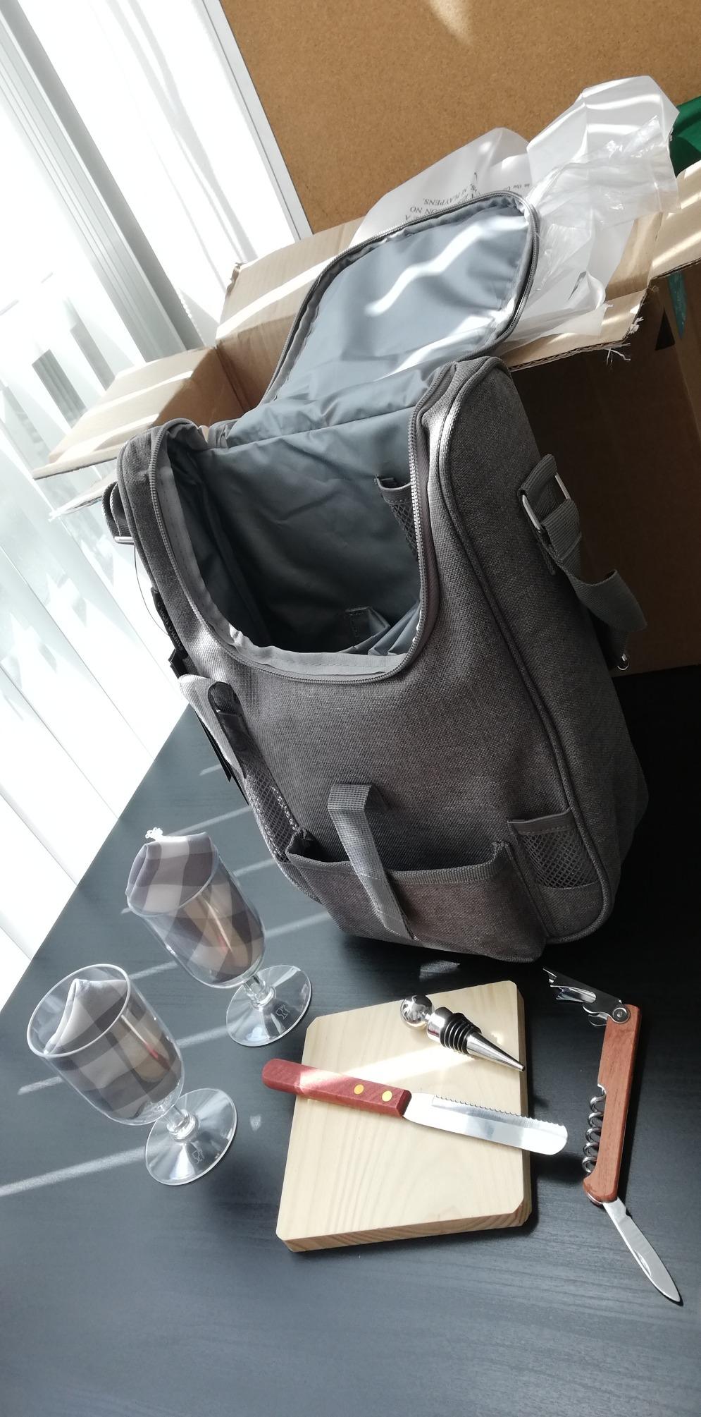Truvelli Insulated Wine Tote Bag: Portable 2 Bottle Cheese Waterproof Black Canvas Carrier Picnic Kit - Stopper Attachment, Plus Wooden Charcuterie Board customer photo 1