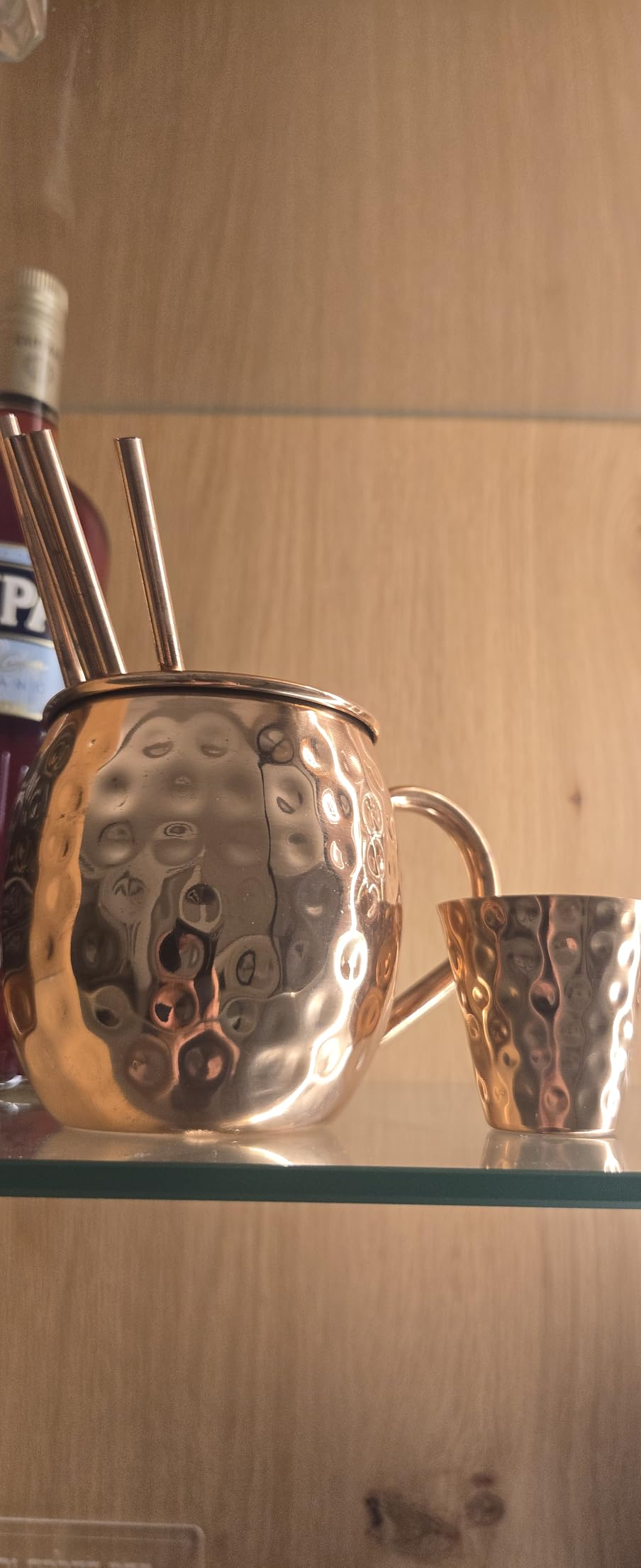 Advanced Mixology Mule Science Moscow Mule Copper Mugs Gift Set of 4 (19 oz) - Handcrafted Hammered Copper Cups, Food-Safe & Tarnish-Resistant - Includes Straws, Coasters & Shot Glass customer photo 1