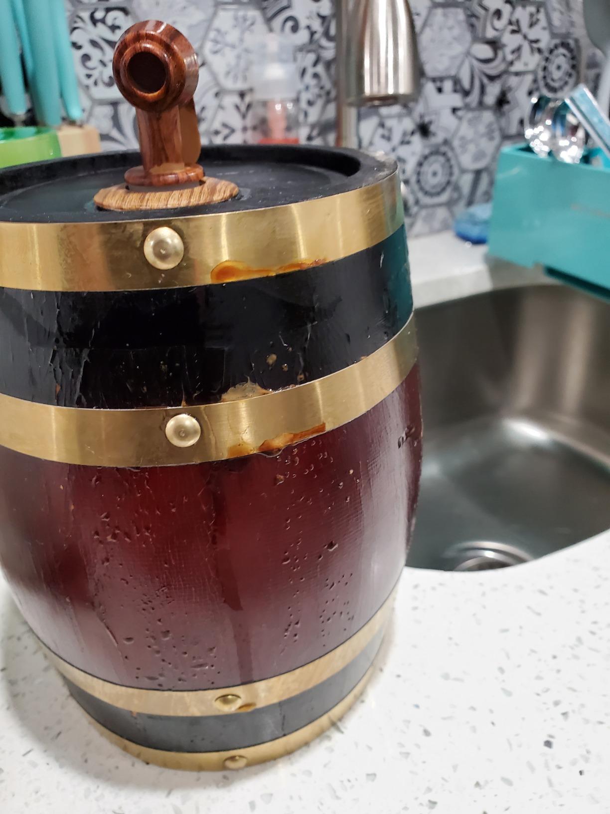 1.5L Whiskey Barrel Dispenser Oak Aging Barrels Home Whiskey Barrel Decanter for Wine, Spirits, Beer, and Liquor (Brown) customer photo 2