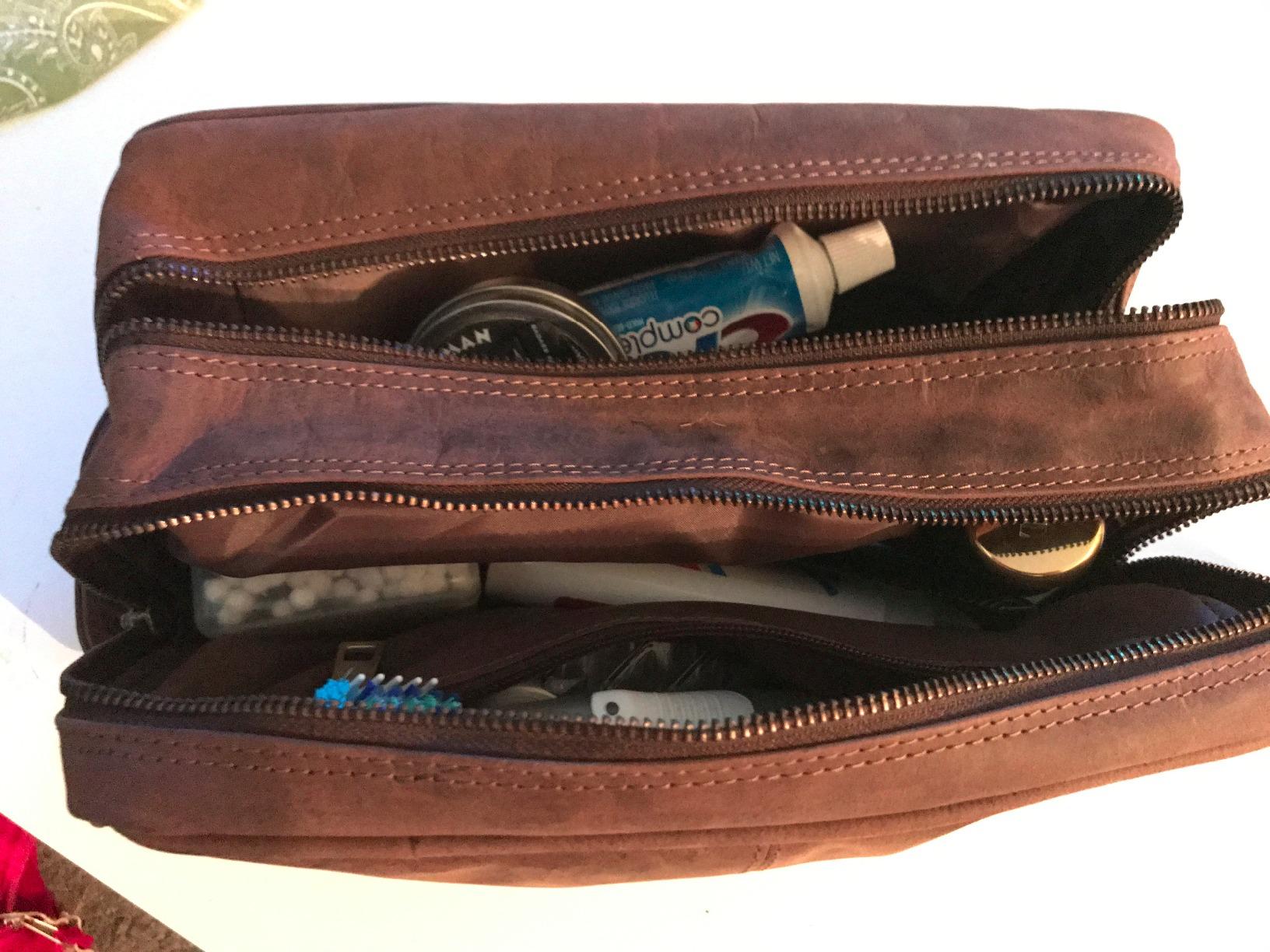 RUSTIC TOWN Full Grain Leather Travel Toiletry Bag - Cosmetic Ditty Kit Organizer (Dark Brown) customer photo 2