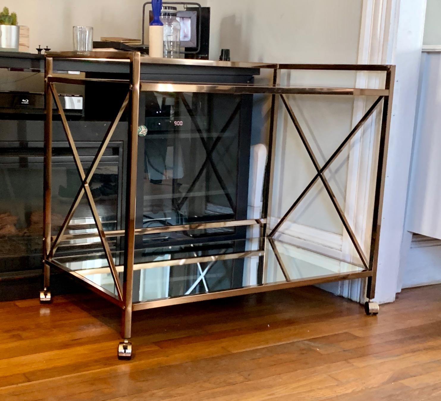 SEI Furniture - Maxton Bar Cart - Gold - Iron Metal & Mirrored Glass - Art Deco Design - Ideal for Living Rooms, Dining Rooms, Home Bars, 38.75