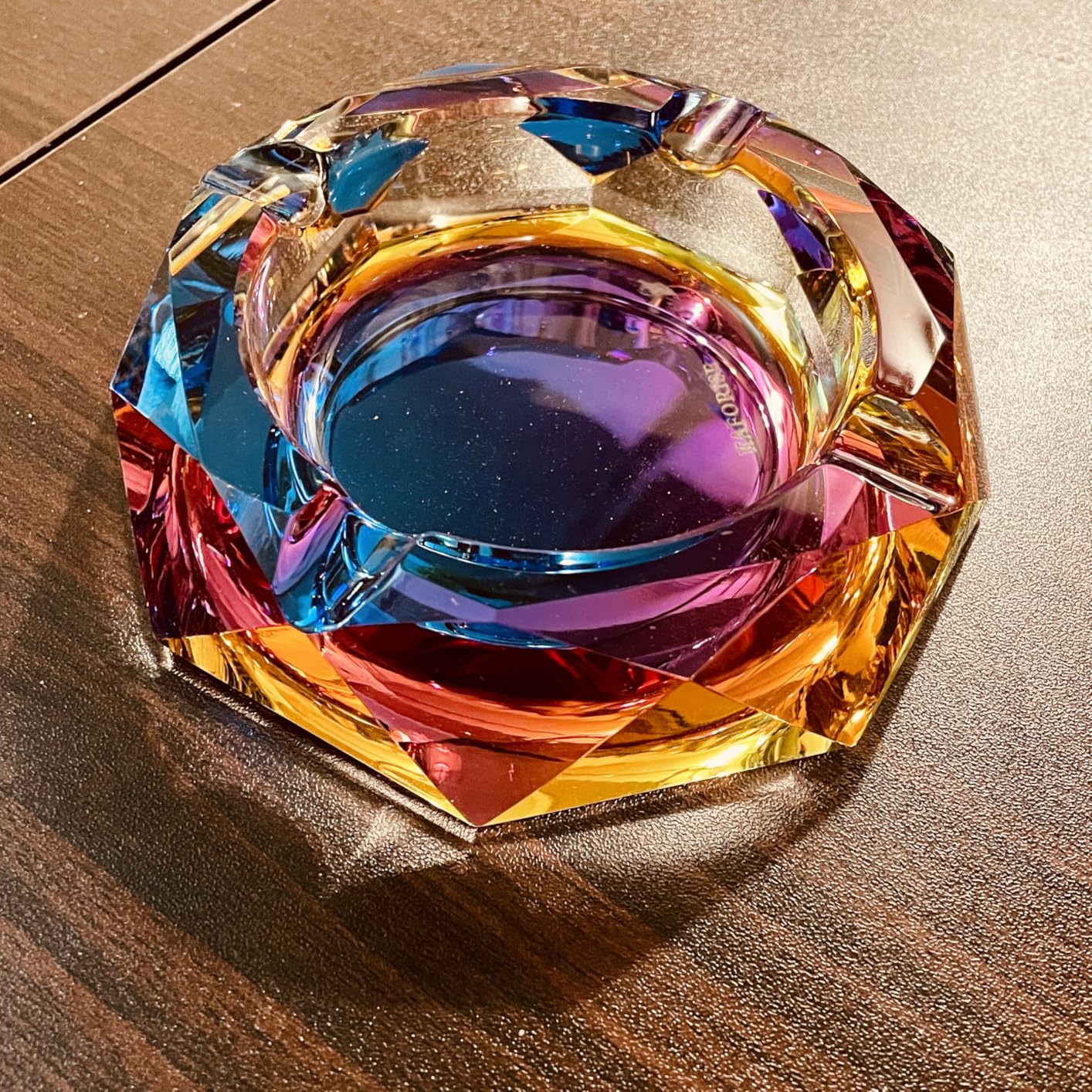 Kaforise Heavy K9 Crystal Ashtray for Cigarettes - Cool Color-Changing Glass Ash Tray for Outdoor Patio & Home Decor - Fancy Geometric Tabletop Accessories, Unique Luxury Gift for Men Smokers customer photo 1