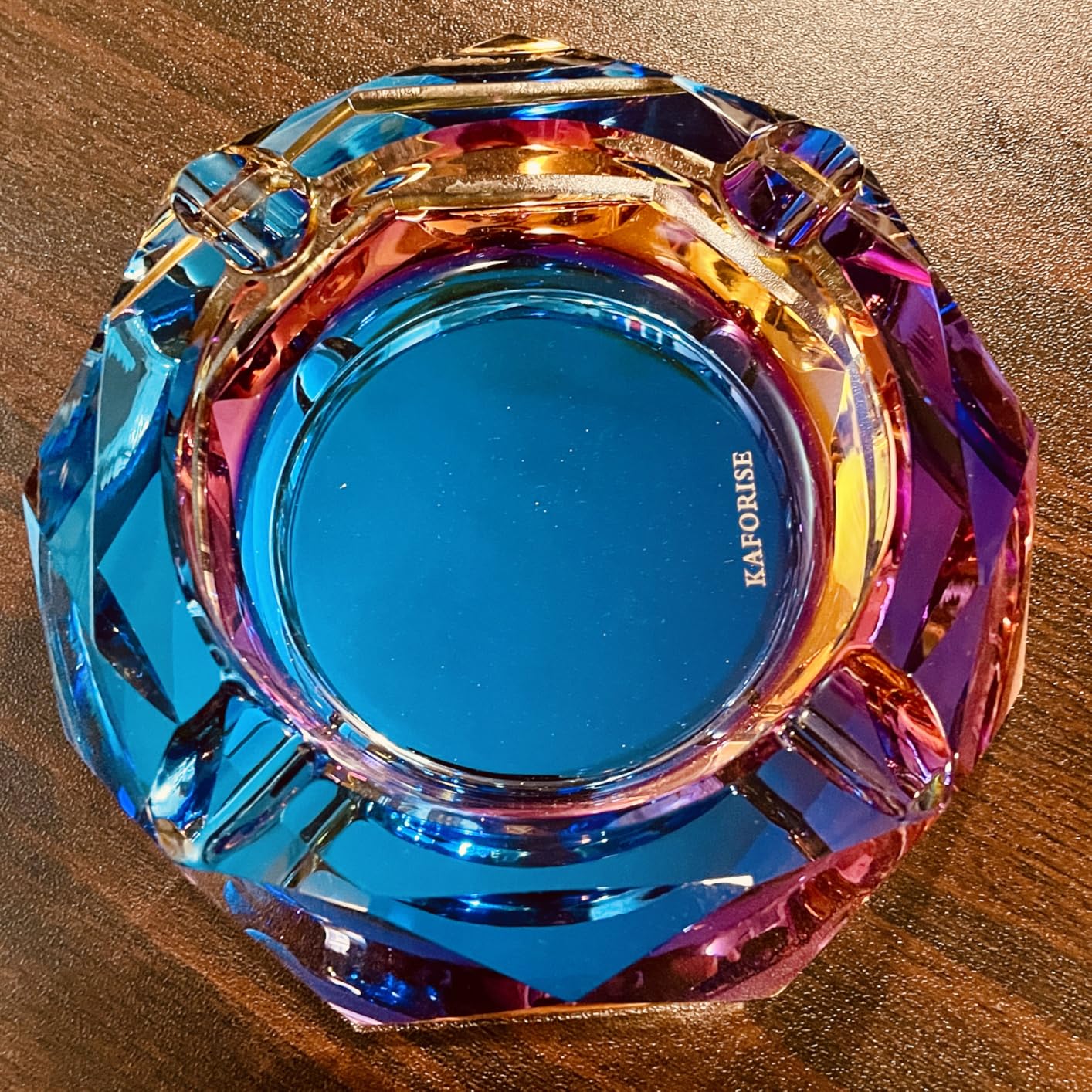 Kaforise Heavy K9 Crystal Ashtray for Cigarettes - Cool Color-Changing Glass Ash Tray for Outdoor Patio & Home Decor - Fancy Geometric Tabletop Accessories, Unique Luxury Gift for Men Smokers customer photo 2