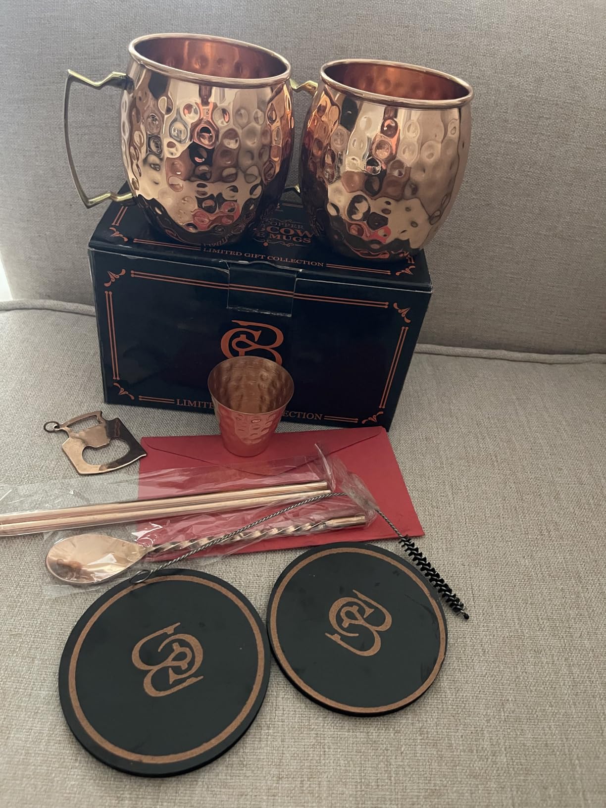 COPPER-BAR Moscow Mule Copper Mugs - Unique HANDCRAFTED Gift Set of 4, Hammered by Artisan, 100% Pure Solid Copper Cups 16oz, Include 19 Pcs accessories & Special Opener customer photo 1