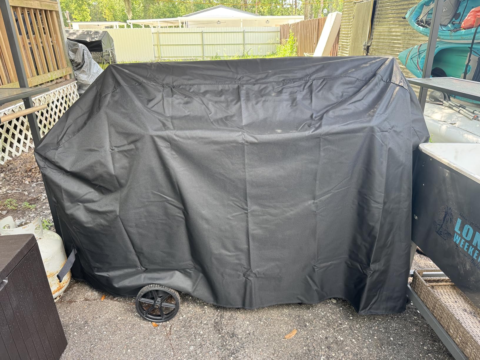 SunPatio Grill Cover 55 Inch, Outdoor Heavy Duty Waterproof Barbecue Gas Cover, UV & Fade Resistant, All Weather Protection Compatible for Weber Charbroil Nexgrill Kenmore Grills and More, Black customer photo 2