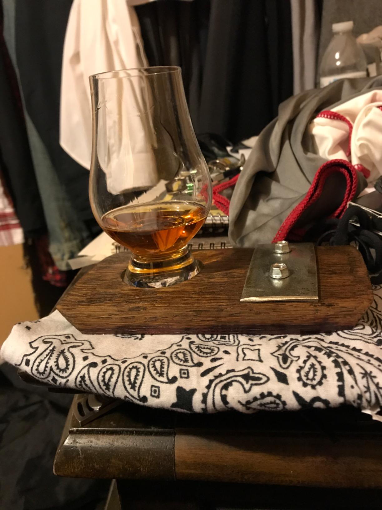 Barrel Stave Whiskey Coaster with Glencairn Glass - Authentic Bourbon Barrel Wood, Steel Hoop Accent, Rustic Dark Walnut - Whiskey, Bourbon and Scotch Gift Set - Made in USA customer photo 1