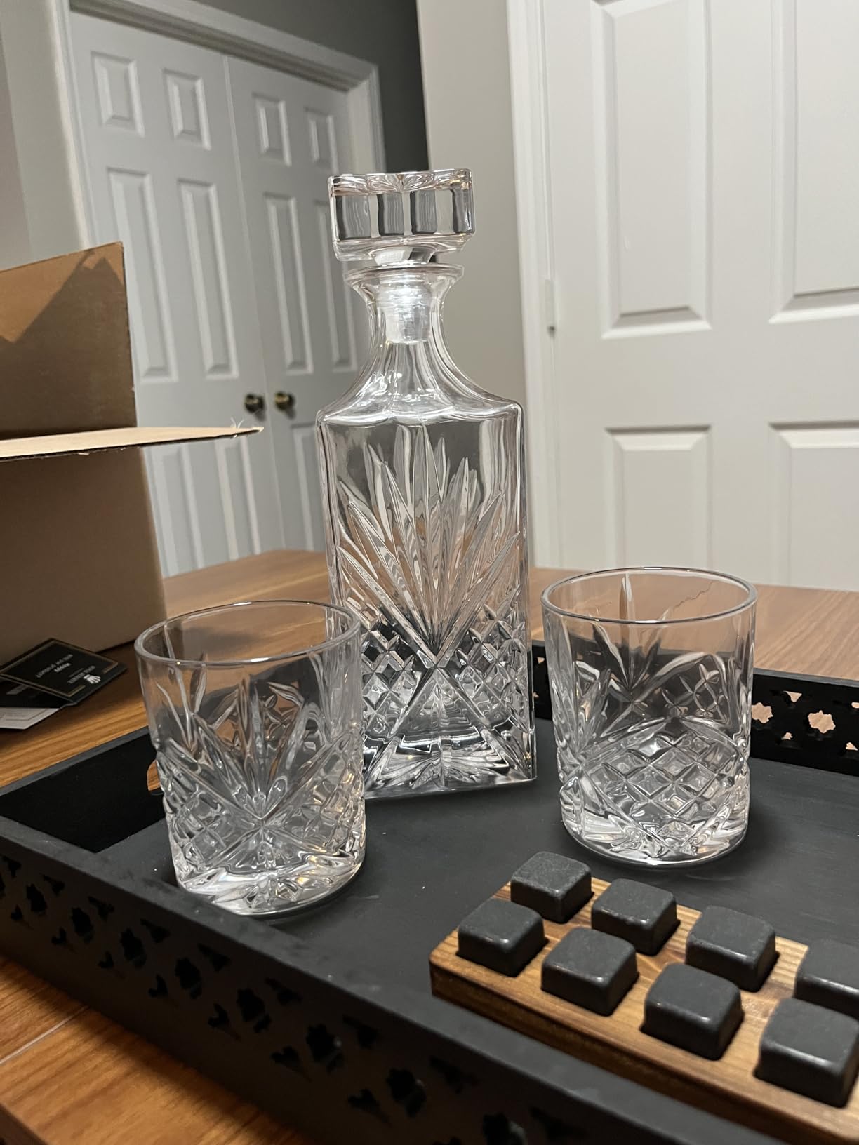 Whiskey Decanter Set with 2 Old Fashioned Whisky Glasses for Liquor Scotch Bourbon or Wine - Irish Cut customer photo 1