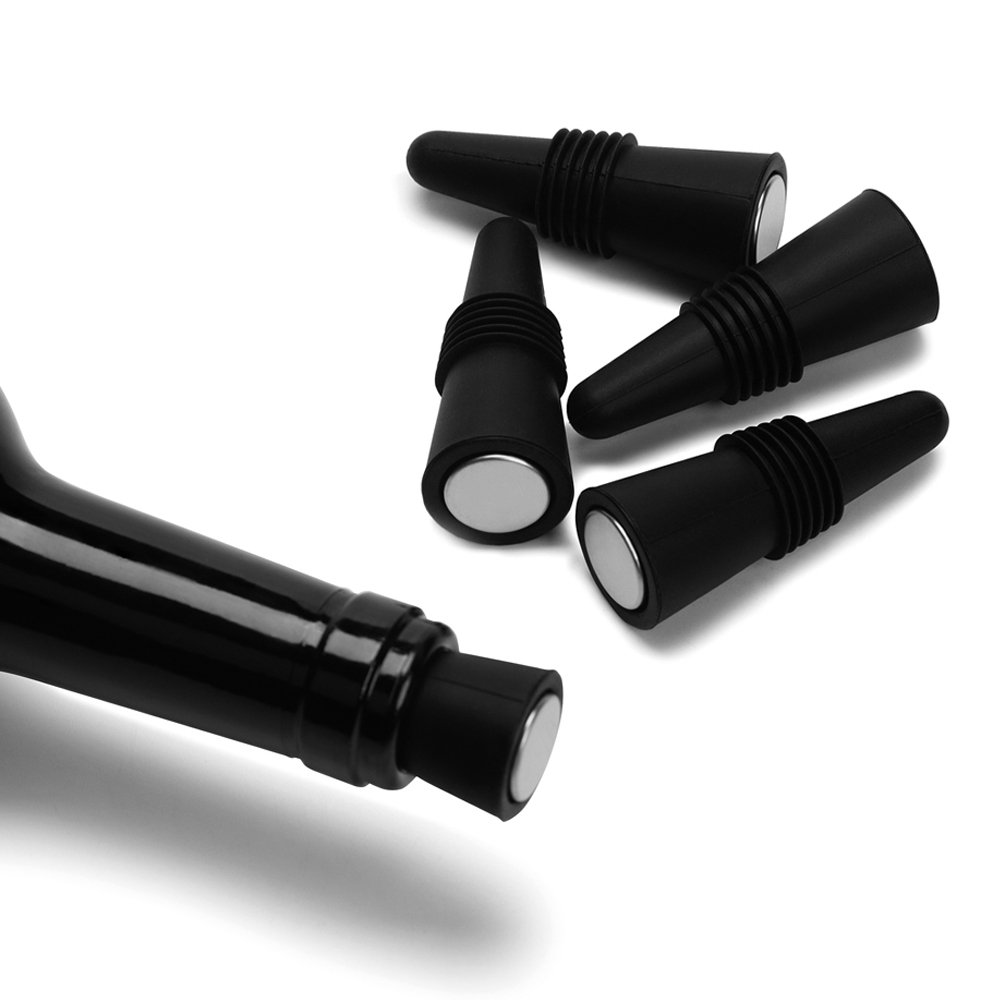 OHMAXHO Wine Stoppers (Set of 5), Silicone Wine Bottle Stopper and Beverage Bottle Stoppers, Black customer photo 1