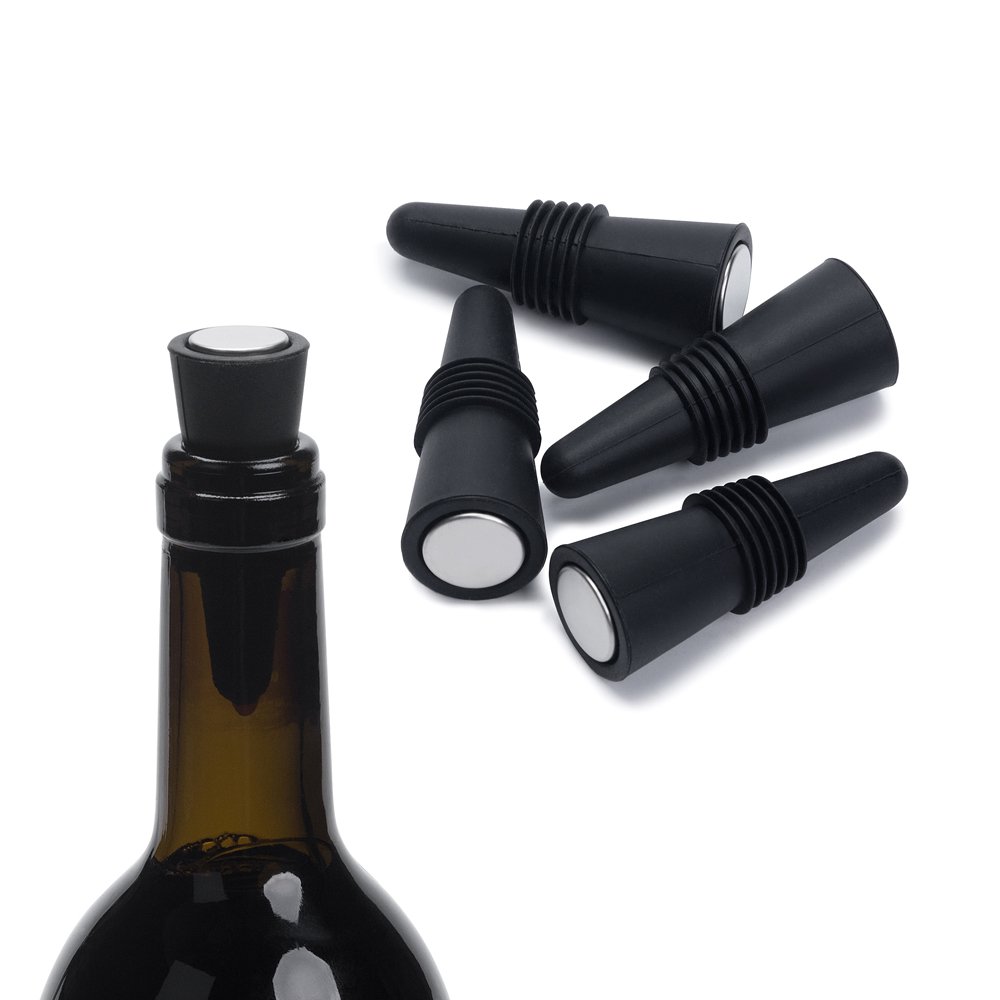 OHMAXHO Wine Stoppers (Set of 5), Silicone Wine Bottle Stopper and Beverage Bottle Stoppers, Black customer photo 2