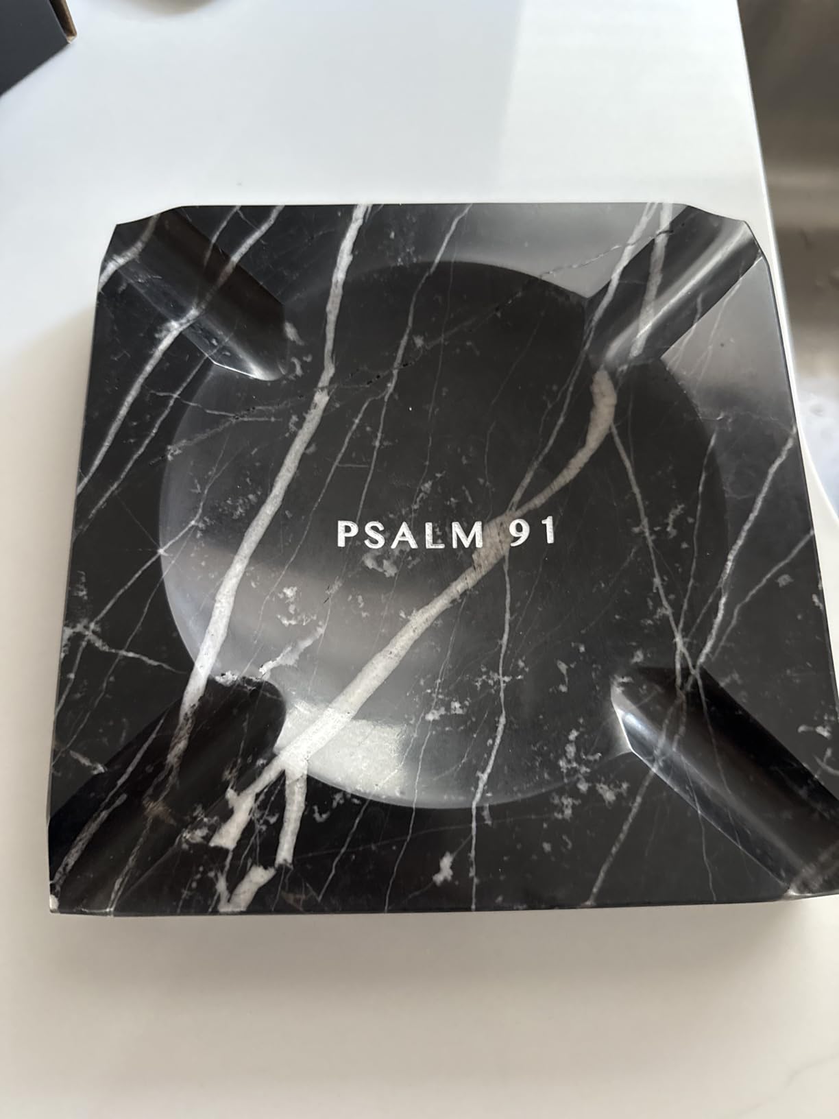 Personalized Custom Black Marble Square Cigar Ashtray by HomeWetBar, Laser Engraved Monogram customer photo 1
