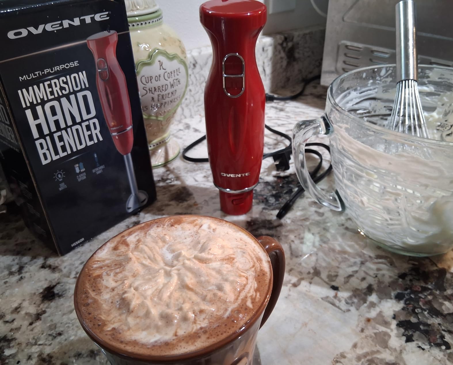 OVENTE Immersion Hand Blender, 300W Electric Handheld Stick Mixer with 2 Mixing Speeds, HS560R, Red customer photo 2