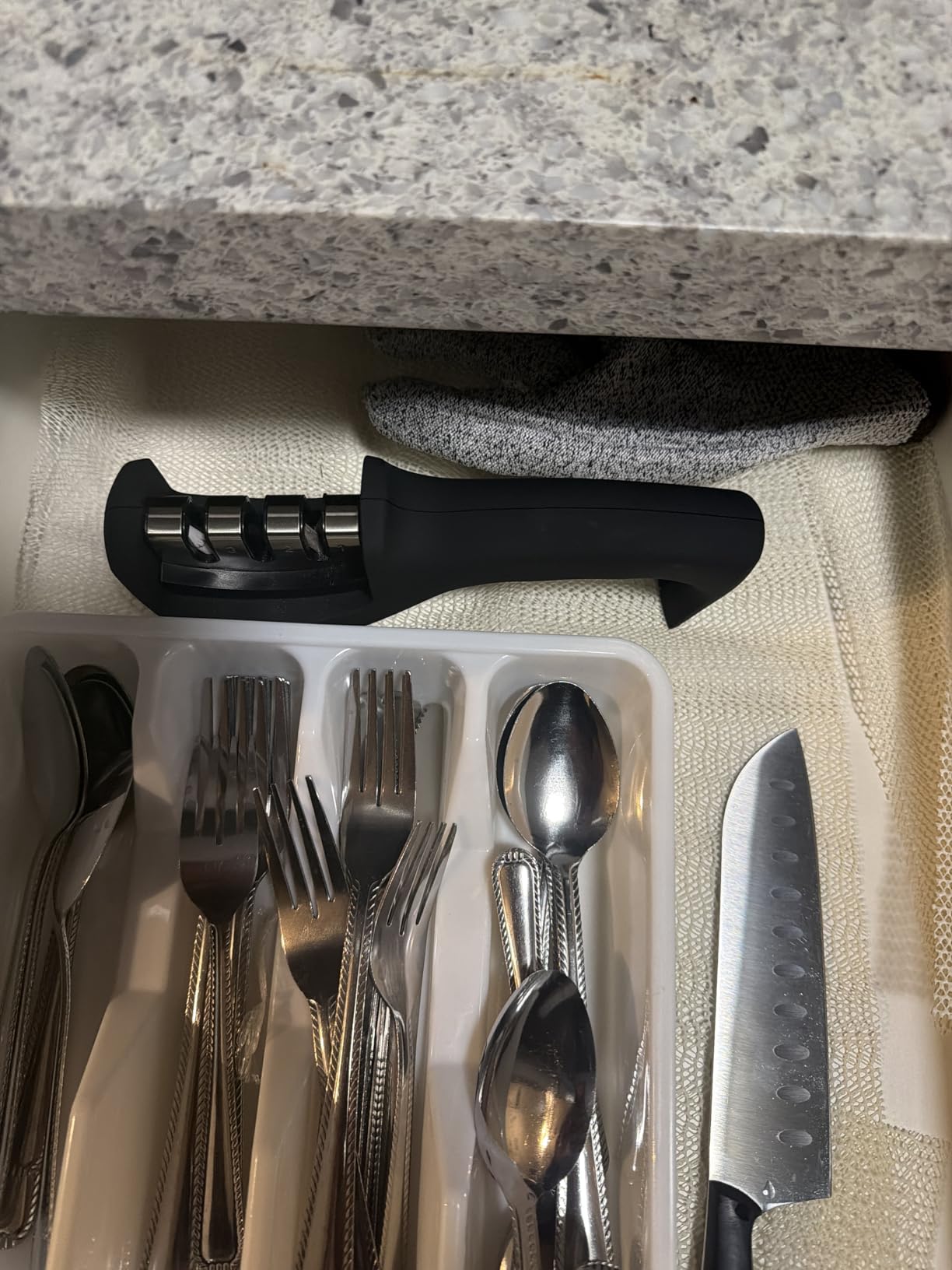 4-in-1 Kitchen Knife Accessories: 3-Stage Knife Sharpener Helps Repair, Restore, Polish Blades and Cut-Resistant Glove (Black) customer photo 2
