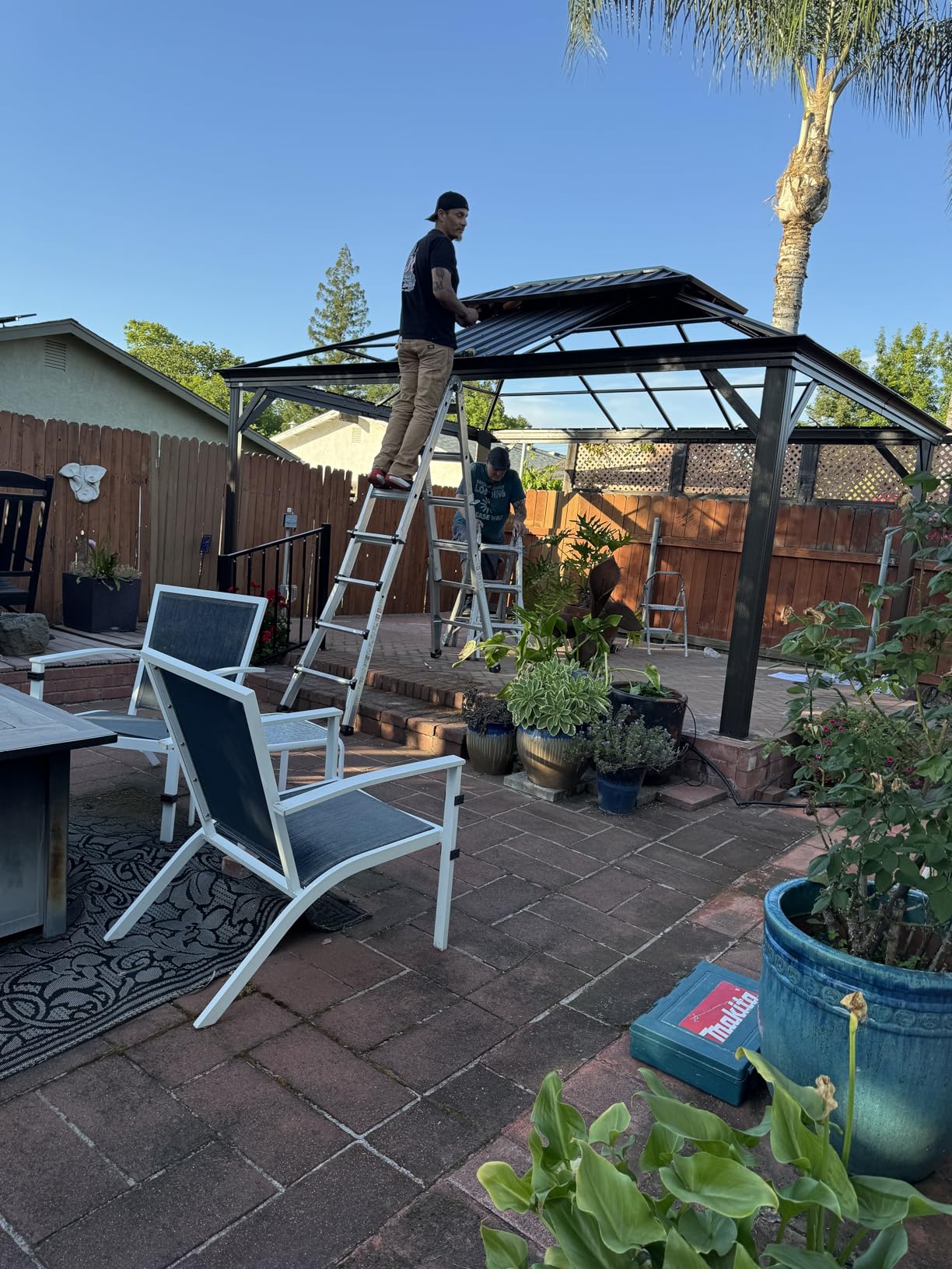 Kozyard Alexander 10' x 12' Hardtop Gazebo, Aluminum Frame with Galvanized Steel Double Roof, Outdoor Permanent Pavilion with Curtains and Netting for Patio, Backyard, Deck, Lawn(Brown) customer photo 1