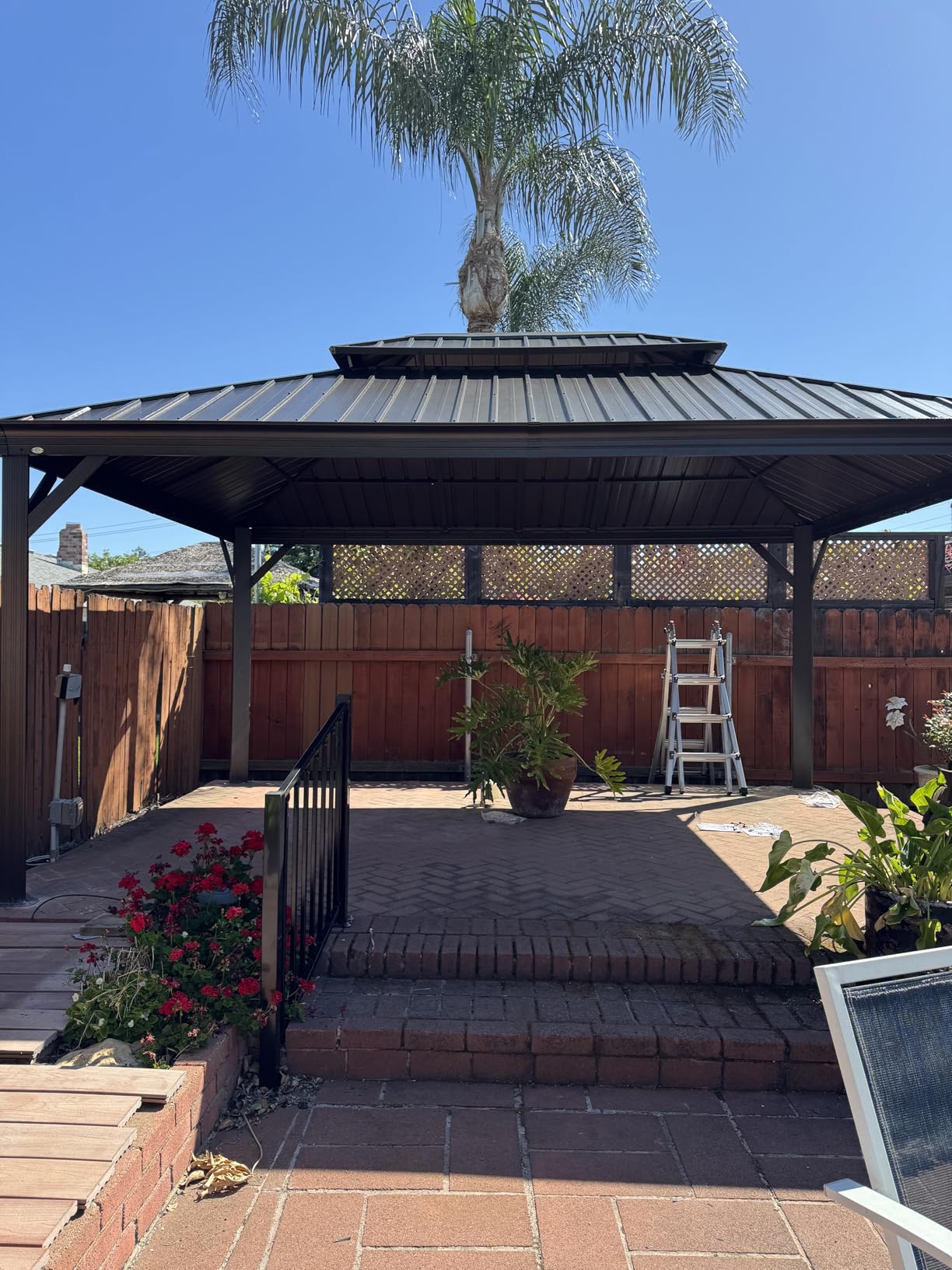 Kozyard Alexander 10' x 12' Hardtop Gazebo, Aluminum Frame with Galvanized Steel Double Roof, Outdoor Permanent Pavilion with Curtains and Netting for Patio, Backyard, Deck, Lawn(Brown) customer photo 2