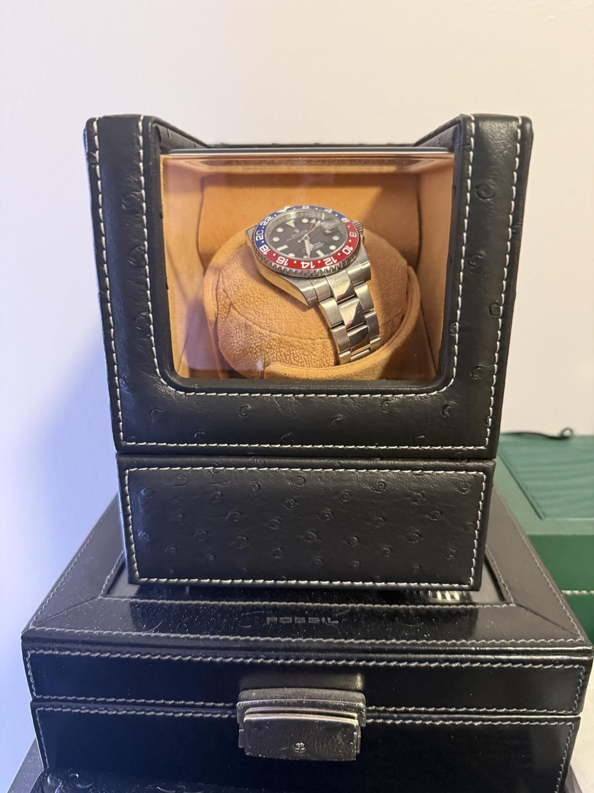DRIKLUX Automatic Single Watch Winder for Rolex and Other Luxury Watches - Quiet Motor, Premium Black Ostrich Leather Exterior, Soft Flexible Watch Pillows customer photo 2