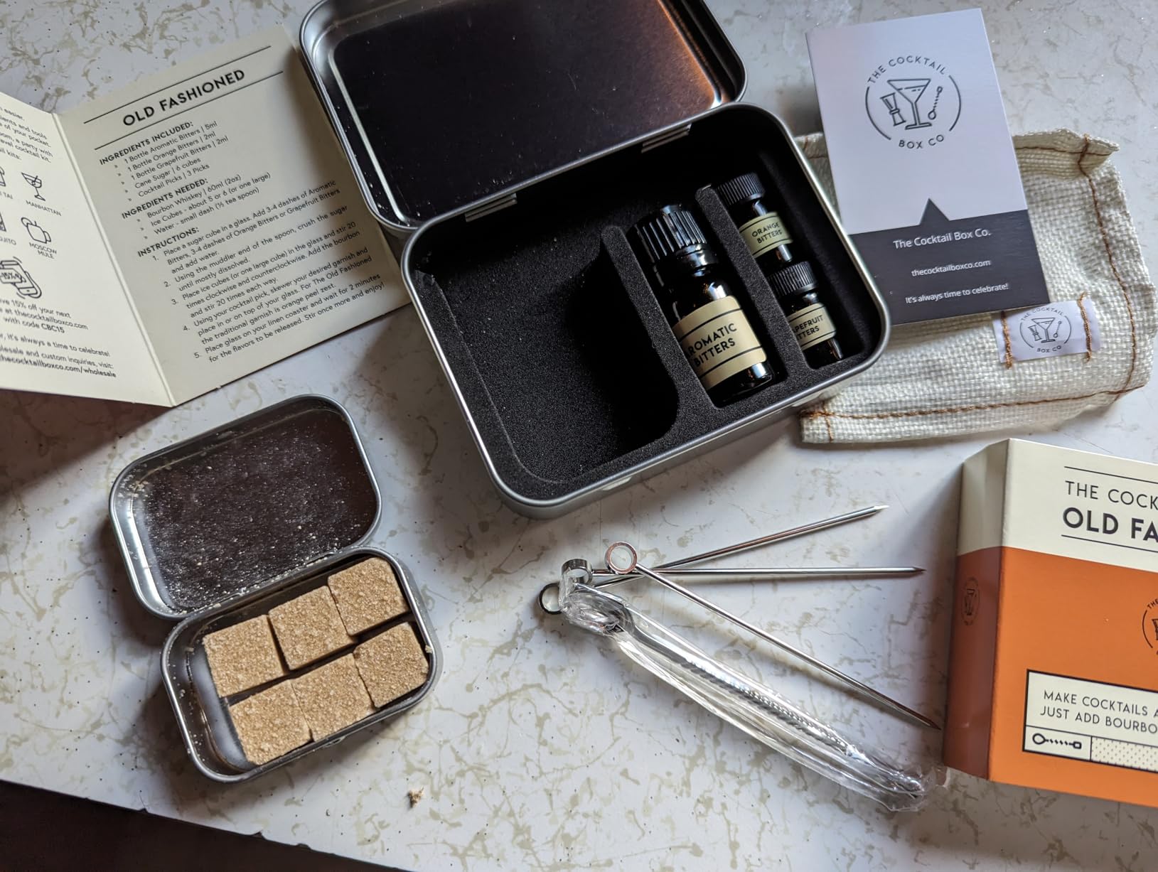 The Cocktail Box Co. Old Fashioned Cocktail Kit - Compact Plane Cocktail Kit for Travel - Includes Bitters & Old Fashioned Cubes - Standard Packaging customer photo 1