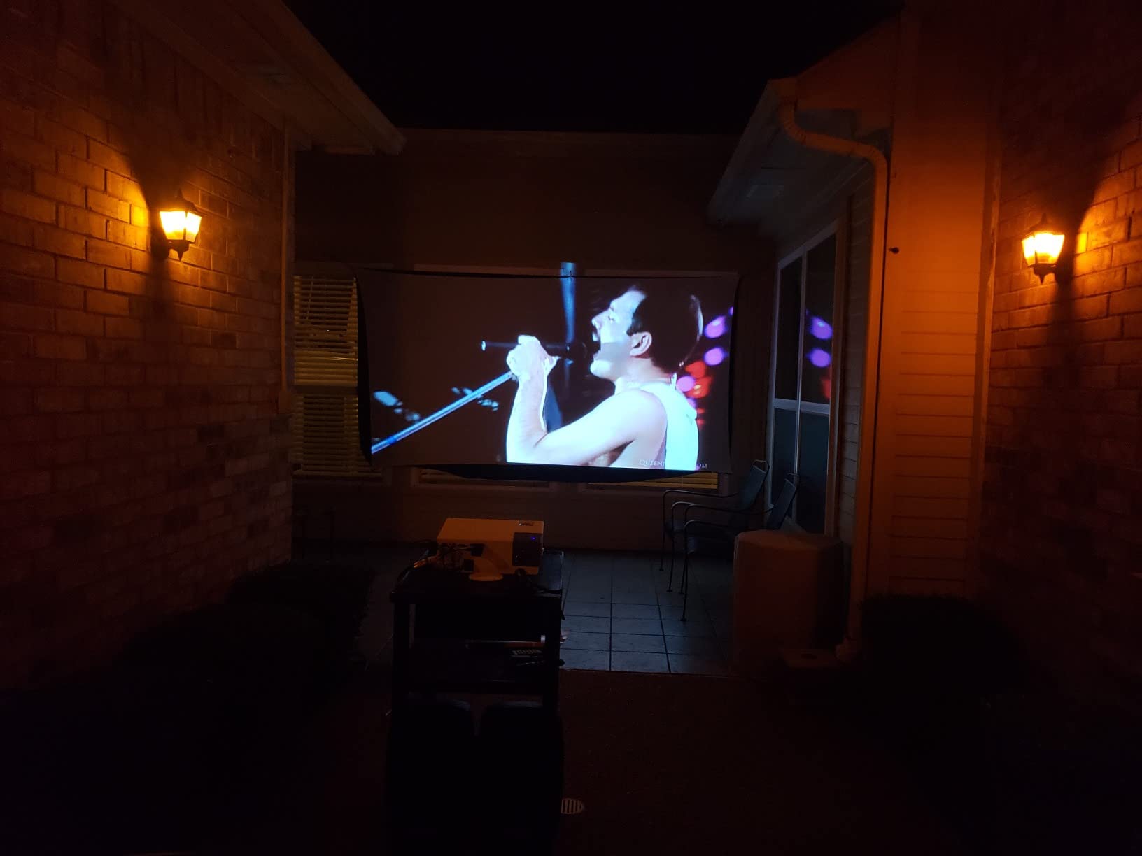 Backyard Theater Kit | Recreation Series System | 9ft Front/Rear Projection Screen with 1080p HD 4000 Lumen Projector, Sound System, Streaming Device w/WIFI (EZ-950) customer photo 1