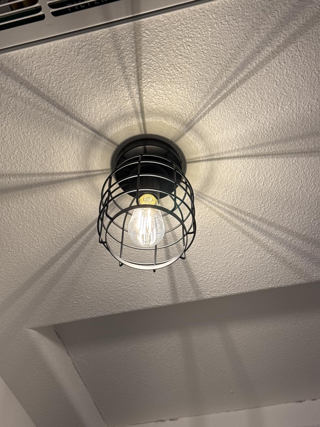 Create For Life Industrial Vintage Flush Mount Ceiling Light, Rustic Metal Cage Pendant Lighting Lamp Fixture for Hallway Stairway Kitchen Garage, E26, Black Painting Finish customer photo 2