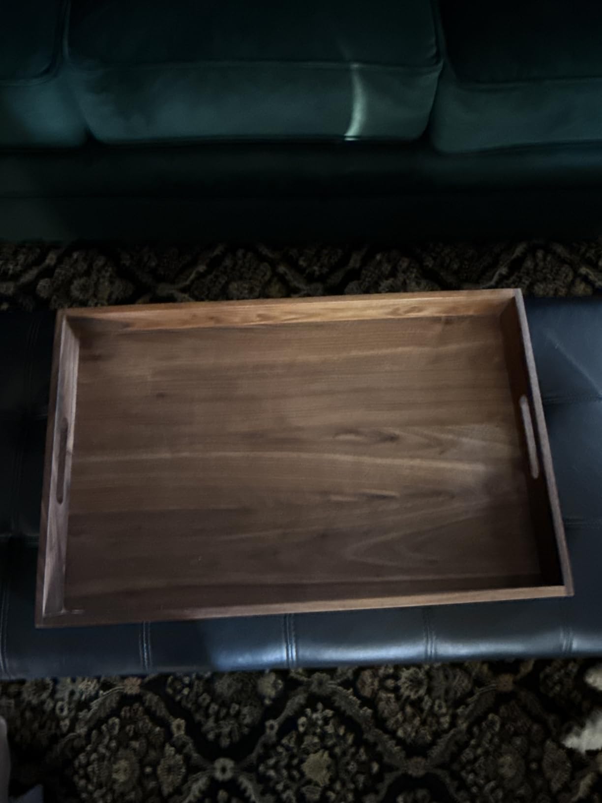 22 x 14 Inches Large Rectangle Black Walnut Wood Ottoman Tray with Handles, Serve Tea, Coffee, Classic Wooden Decorative Serving Tray customer photo 2