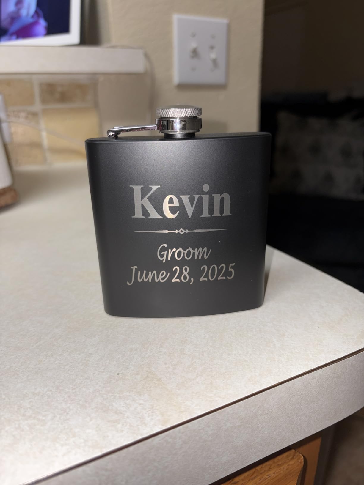 My Personal Memories Set of 1, 2, 3, 4, 5, 6, 7, 8 Personalized Black Flask - Custom Engraved Groomsmen, Best Man, Groom Gift Flasks - 3 Lines Style (4) customer photo 1