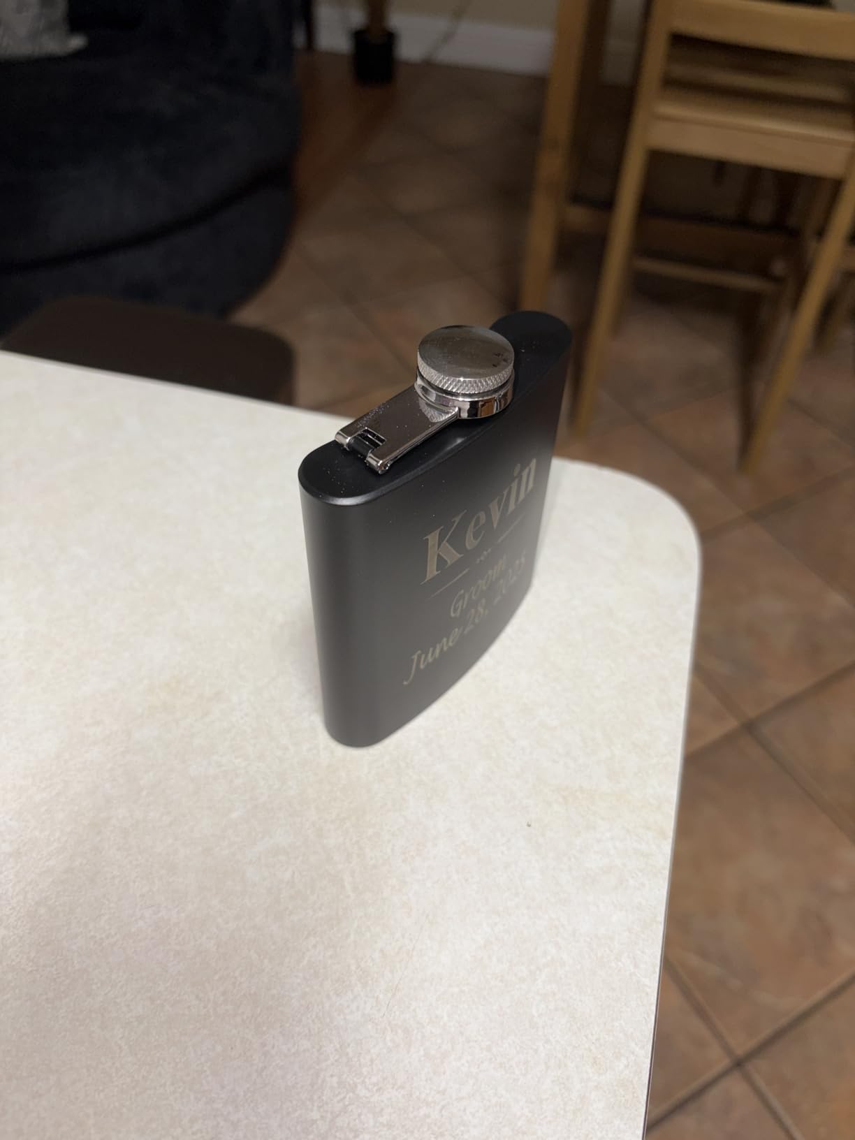 My Personal Memories Set of 1, 2, 3, 4, 5, 6, 7, 8 Personalized Black Flask - Custom Engraved Groomsmen, Best Man, Groom Gift Flasks - 3 Lines Style (4) customer photo 2