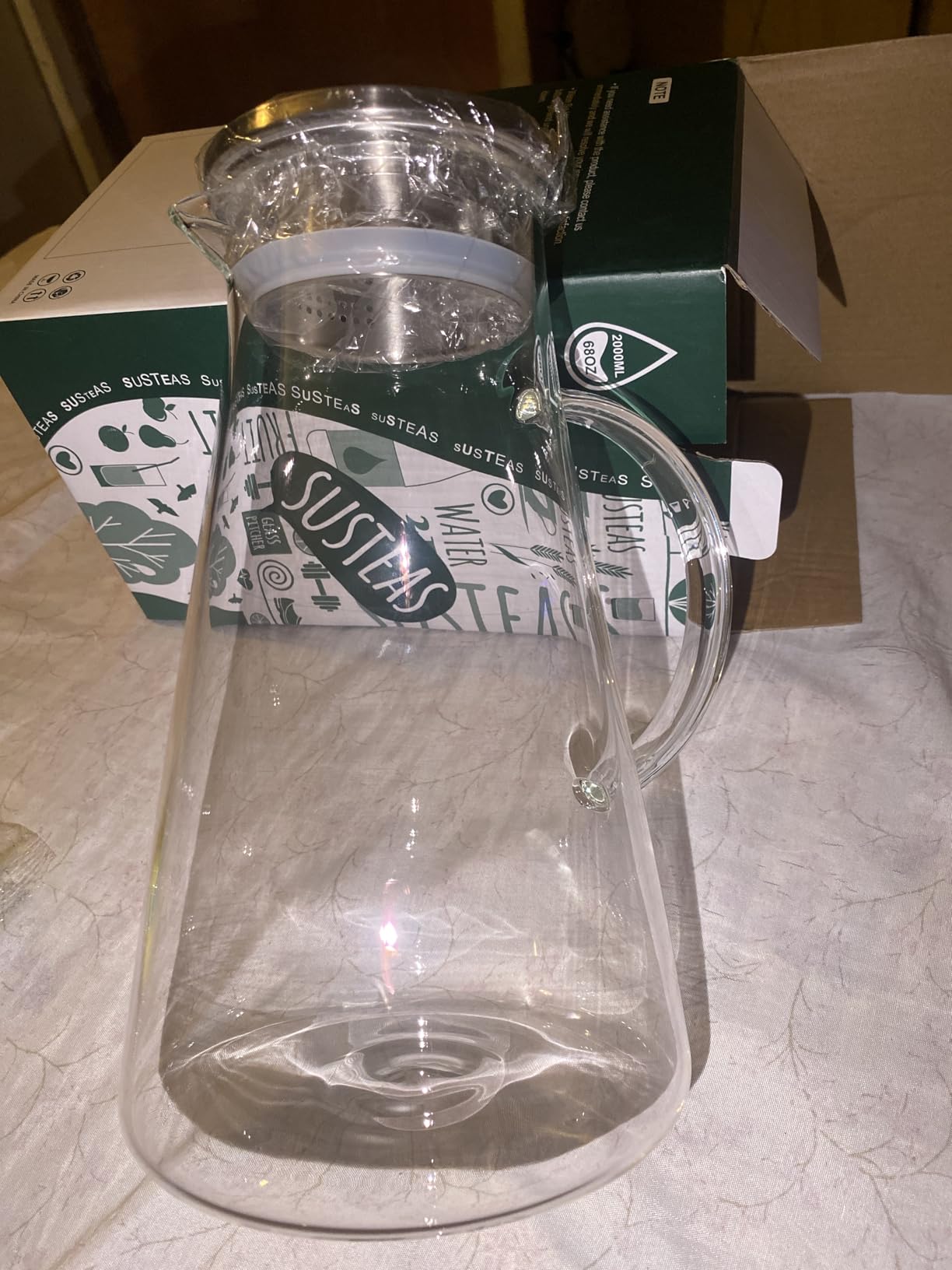 SUSTEAS 2.0 Liter 68oz Glass Pitcher with Lid, Easy Clean Heat Resistant Glass Water Carafe with Handle for Hot/Cold Beverages - Water, Cold Brew, Iced Tea & Juice, With 1 Long-Handled Brush Included customer photo 2