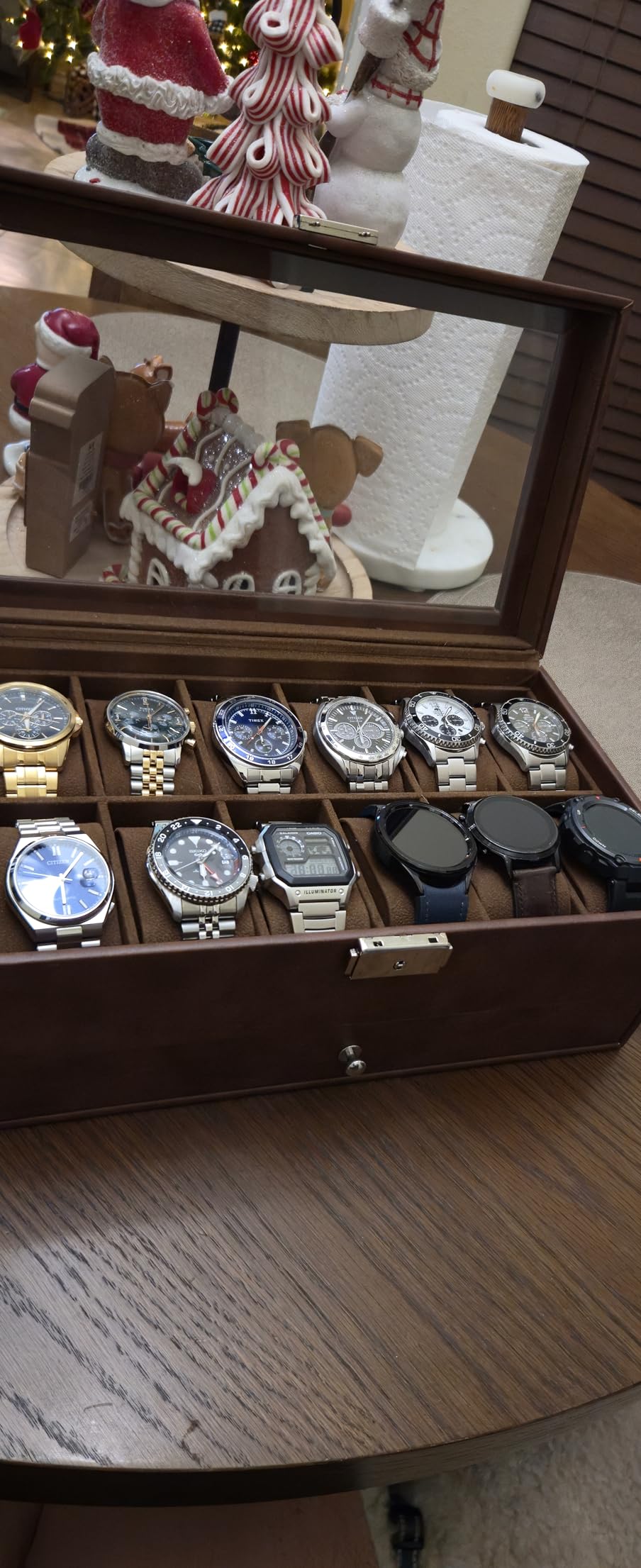 GUKA Watch Box Organizer for Men Gift, 12 Slot Watch Case with Glass Lid, 2 Tier Leather Watch Display Storage Box for Watches, Jewelry, Rings, Sunglasses & Accessories customer photo 2