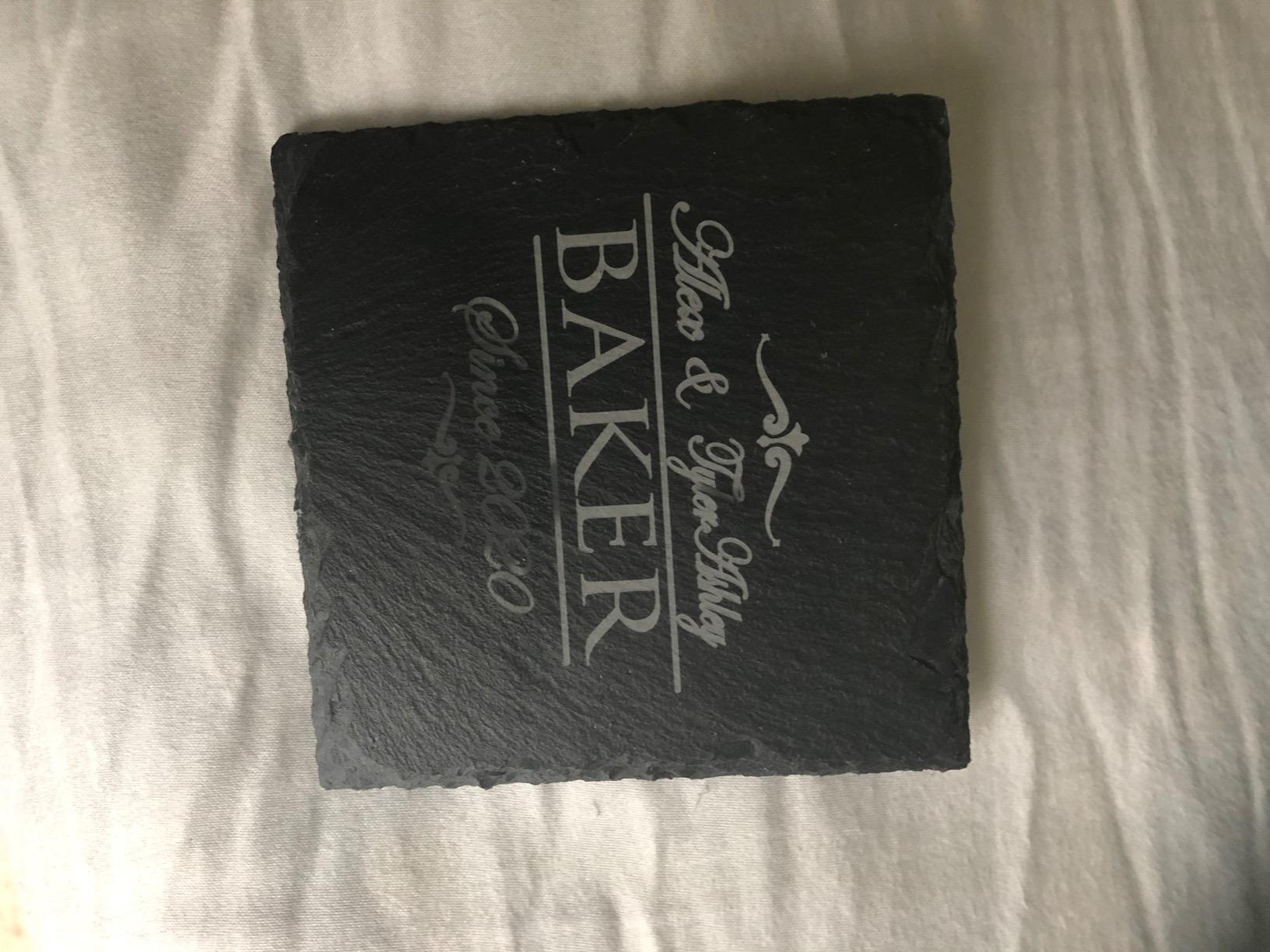 My Personal Memories Custom Engraved Slate Coasters Set of 4 - Monogrammed Coasters for Drinks, Weddings, Couples, Anniversaries - Personalized (Square) customer photo 1