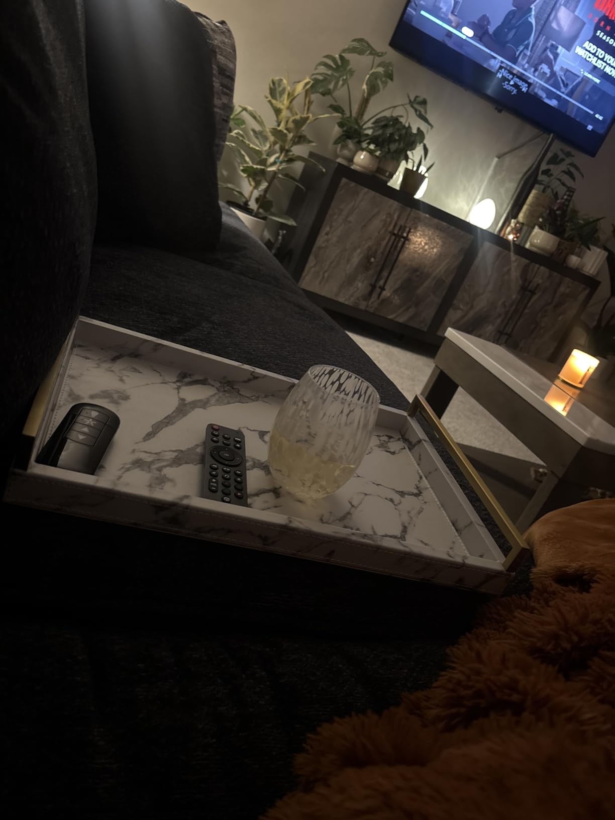 Ivory Shagreen Leather Serving Tray with Gold Handles-17.7x11.8 Inch Large Wooden Decorative Ottoman Tray fro Coffee Table, Kitchen, Dining, and Home Decor (Ivory) customer photo 1
