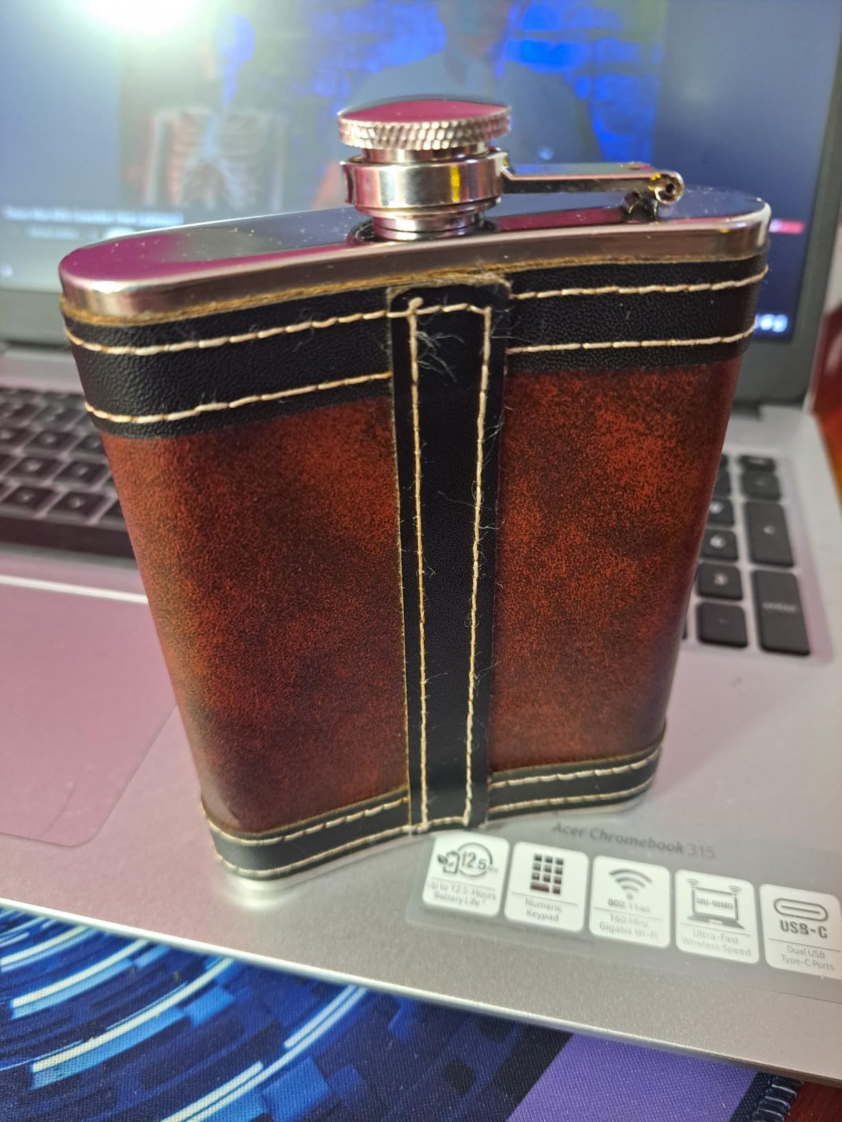Premium 1 Pack 8 Oz Hip Flask for Liquor Soft Touch Leather Wrap with Funnel,18/8 Stainless Steel Highest Food Grade Leak Proof Classic Flask customer photo 1