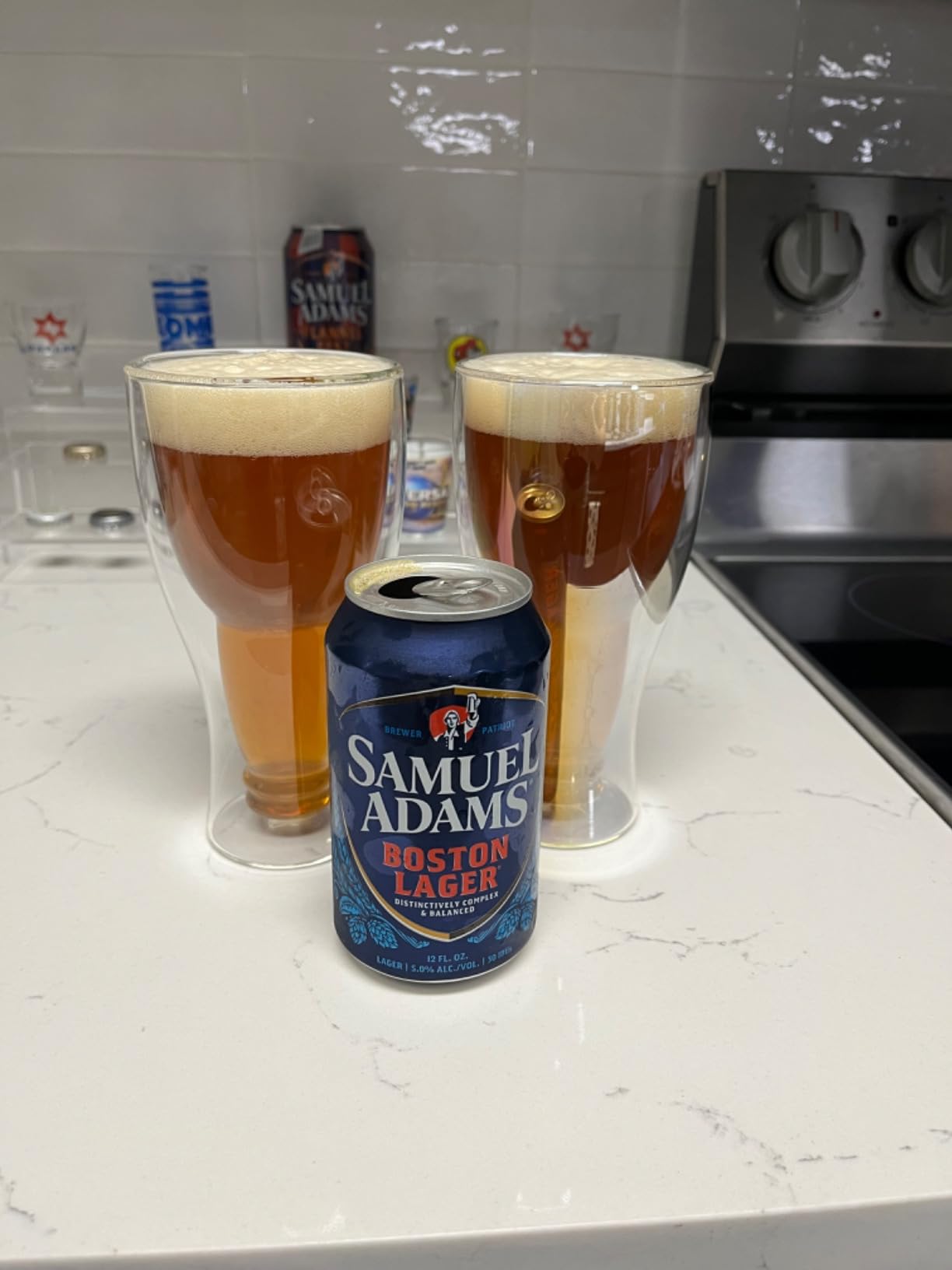 Dragon Glassware Beer Glasses - 13.5 oz Clear Double Wall Insulated Beer Glass Set of 2 - Upside Down Design - Holds One Full Bottle - Freezer Safe customer photo 2