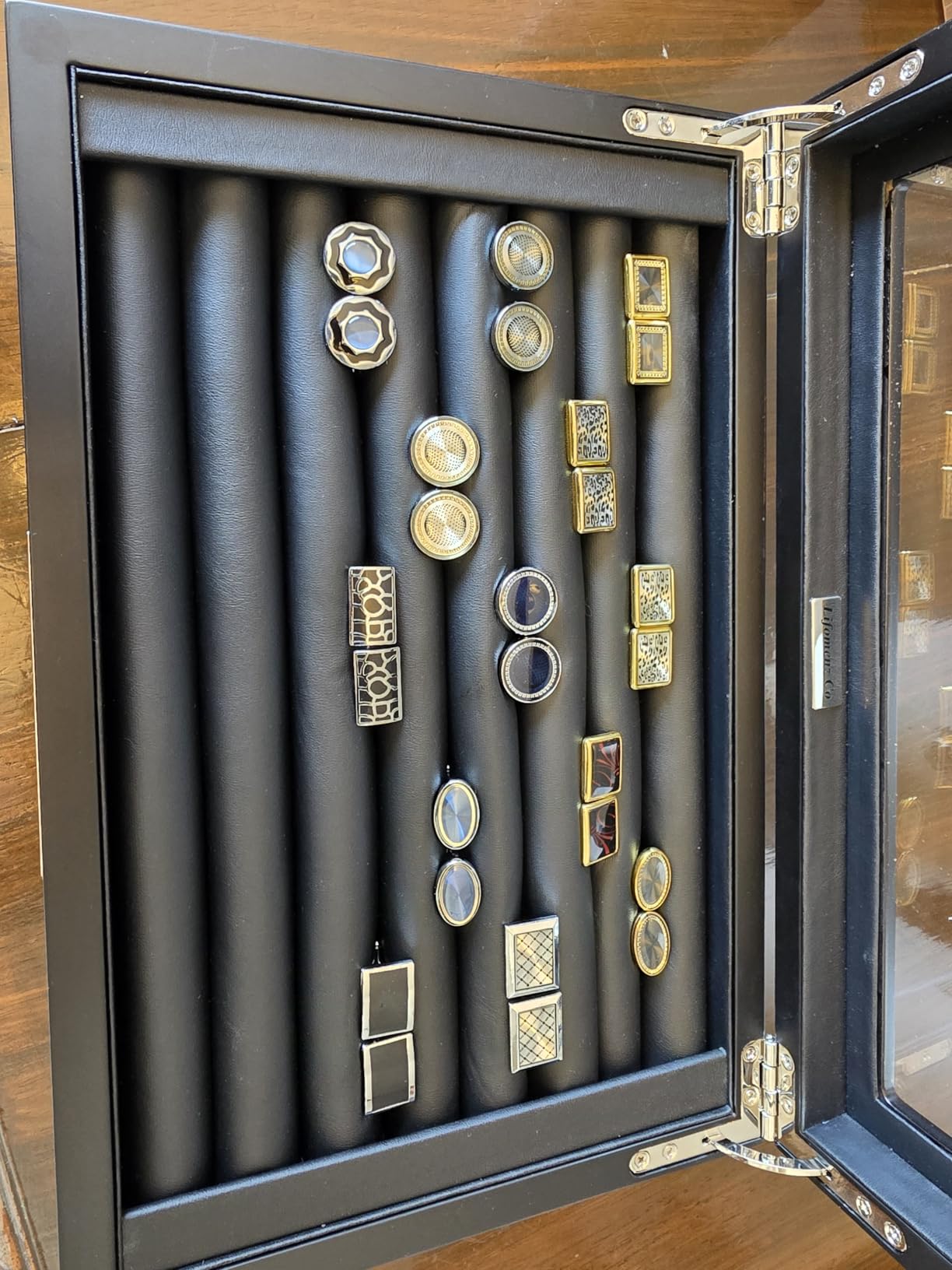 Wood Cufflink Box with Glass Window Cufflink Display Case Ring Organizer and Cufflink Box for men Hold 36-46 Pairs customer photo 2