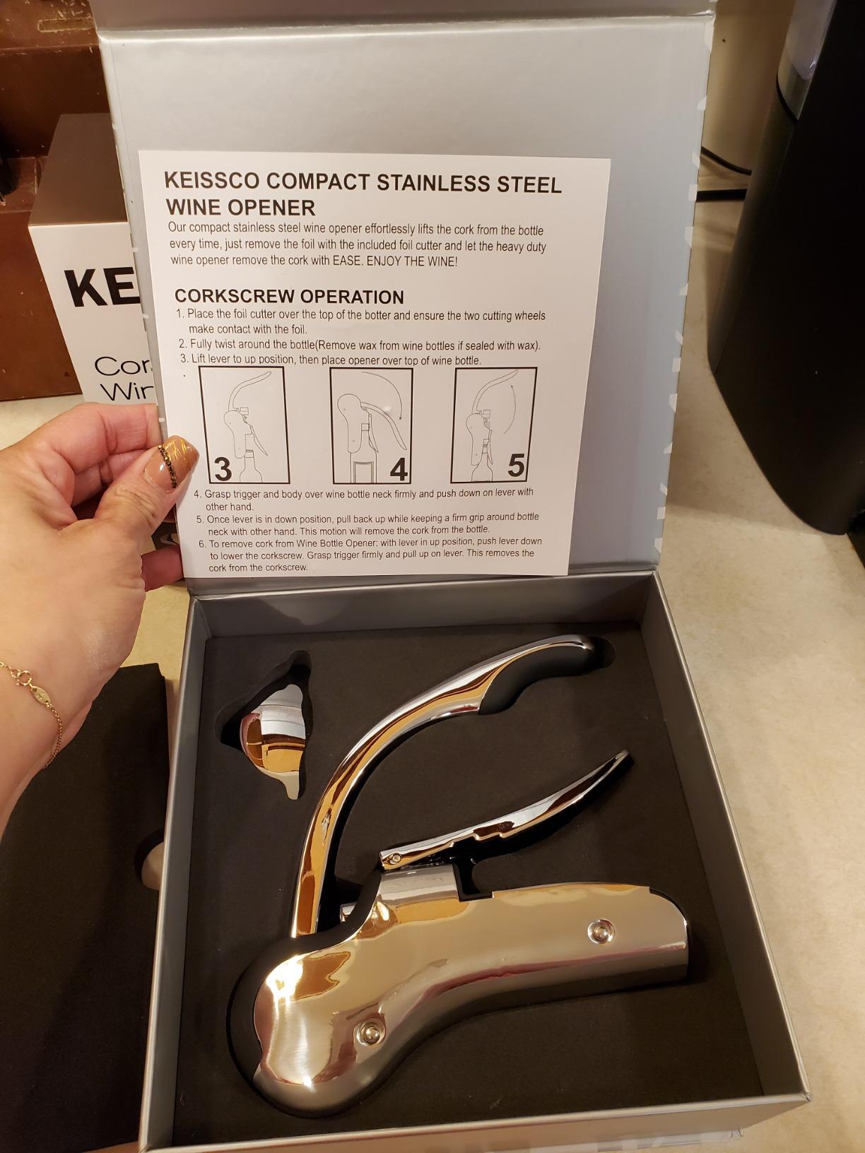 Stainless Steel Wine Opener Compact Vertical Corkscrew Wine Bottle Opener with Foil Cutter customer photo 2