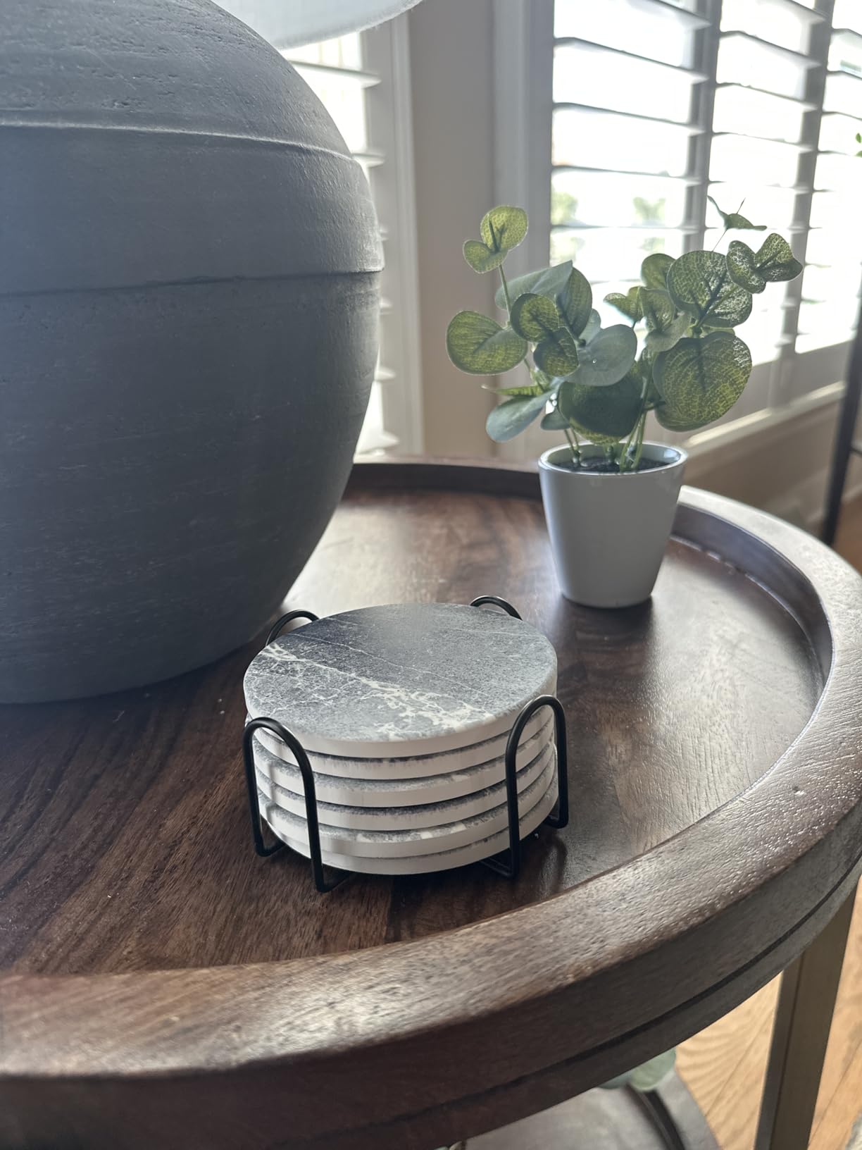 LIFVER Coasters Set of 6, Coasters for Drinks Absorbent Stone with Holder, Black Marble Style Ceramic Drink Coaster for Tabletop Protection, Coffee Table Decor Ideal for Home Decor House Warming Gifts customer photo 2