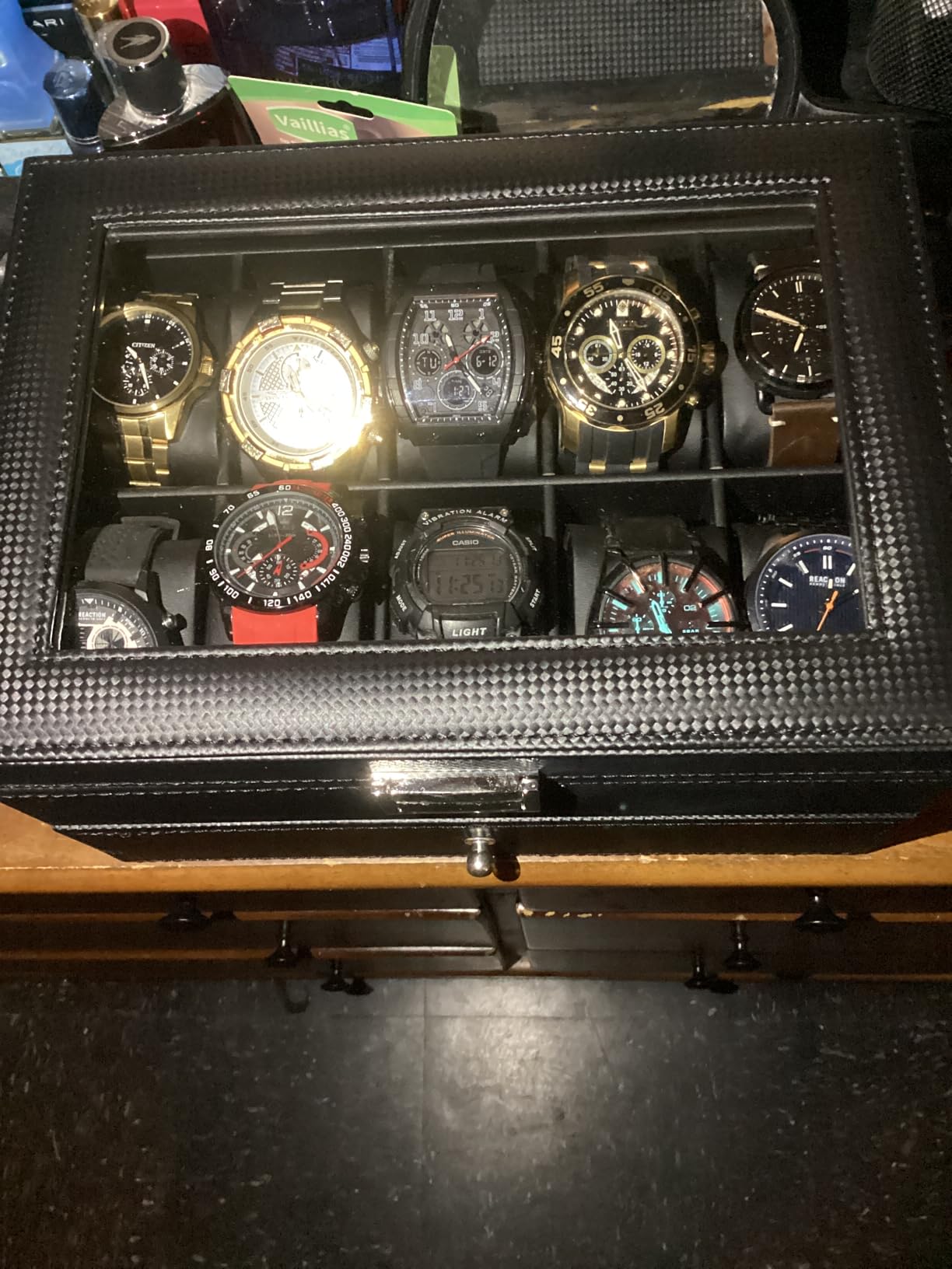 BEWISHOME Watch Case, 20-Slot Watch Box Organizer for Men Watch Case with Large Glass Lid Watch Travel Case Removable Watch Pillows, Mens Jewelry Box Watch Display Case, Watch Storage, Black SSH04C customer photo 2