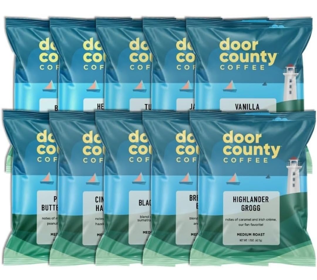 Gourmet Flavored Coffee Sampler Pack - 10 Bags of Unique Flavored Coffees - 100% Specialty Grade 1 Arabica - 1.5 oz Full-Pot Bags - Roasted by Door County Coffee customer photo 2
