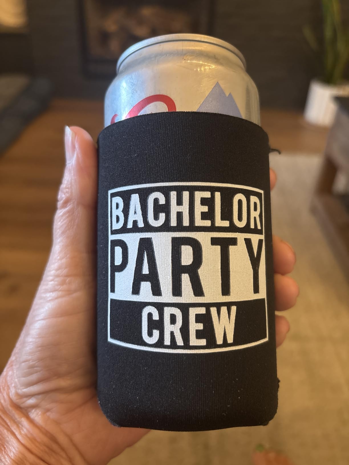 Groom and Bachelor Party Crew Squad Bachelor Party Can Coolers, Set of 12 White and Black Beer Can Coolies customer photo 1